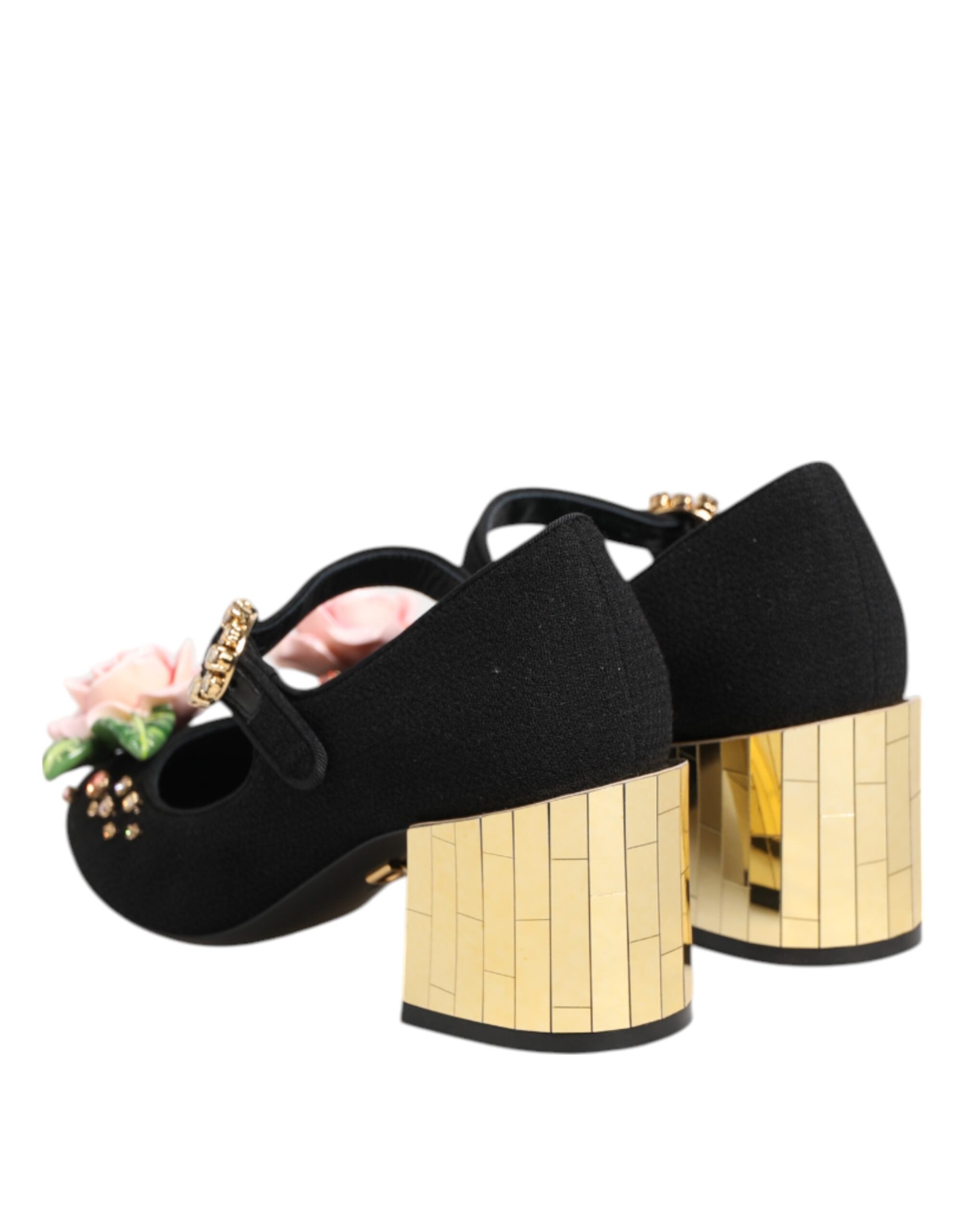 Dolce & Gabbana Black Flower Crystal Embellished Mary Jane Women's Shoes