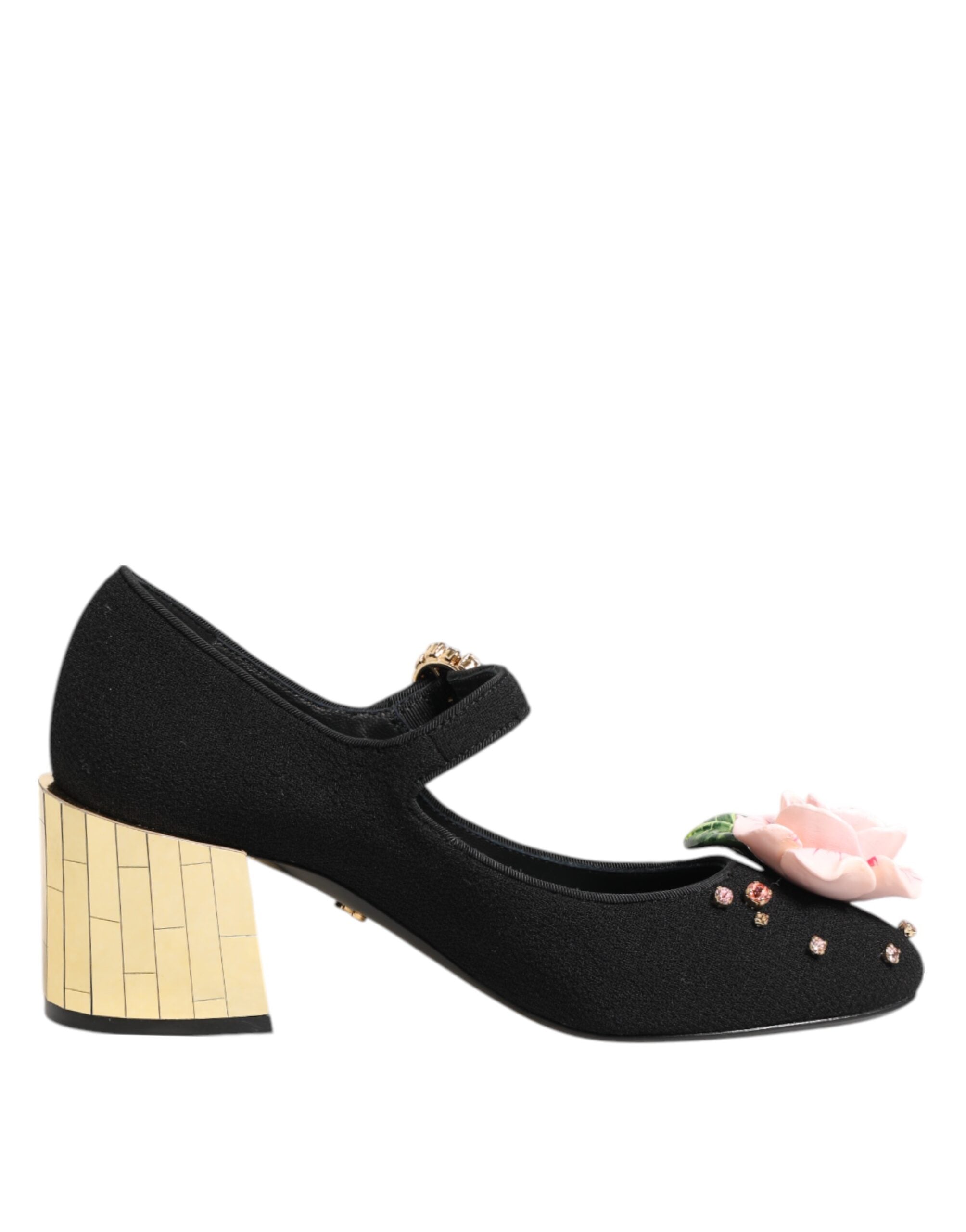 Dolce & Gabbana Black Flower Crystal Embellished Mary Jane Women's Shoes