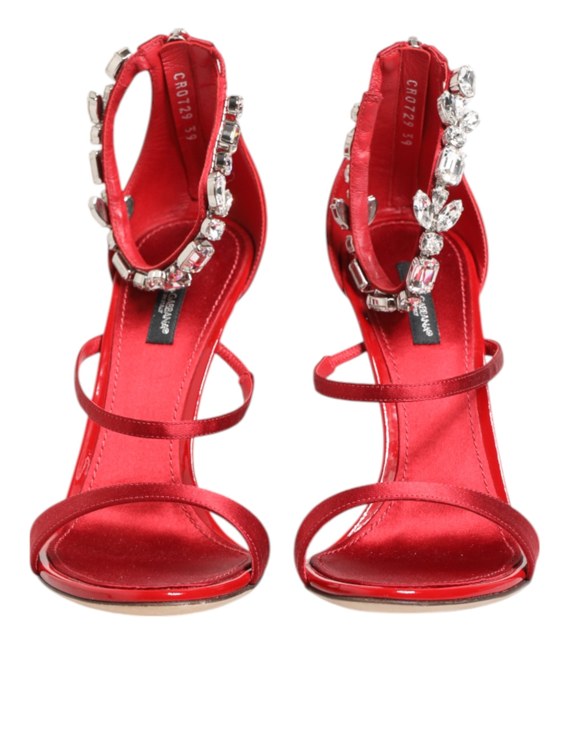 Dolce & Gabbana Red Satin Crystals Keira Sandals Heels Women's Shoes