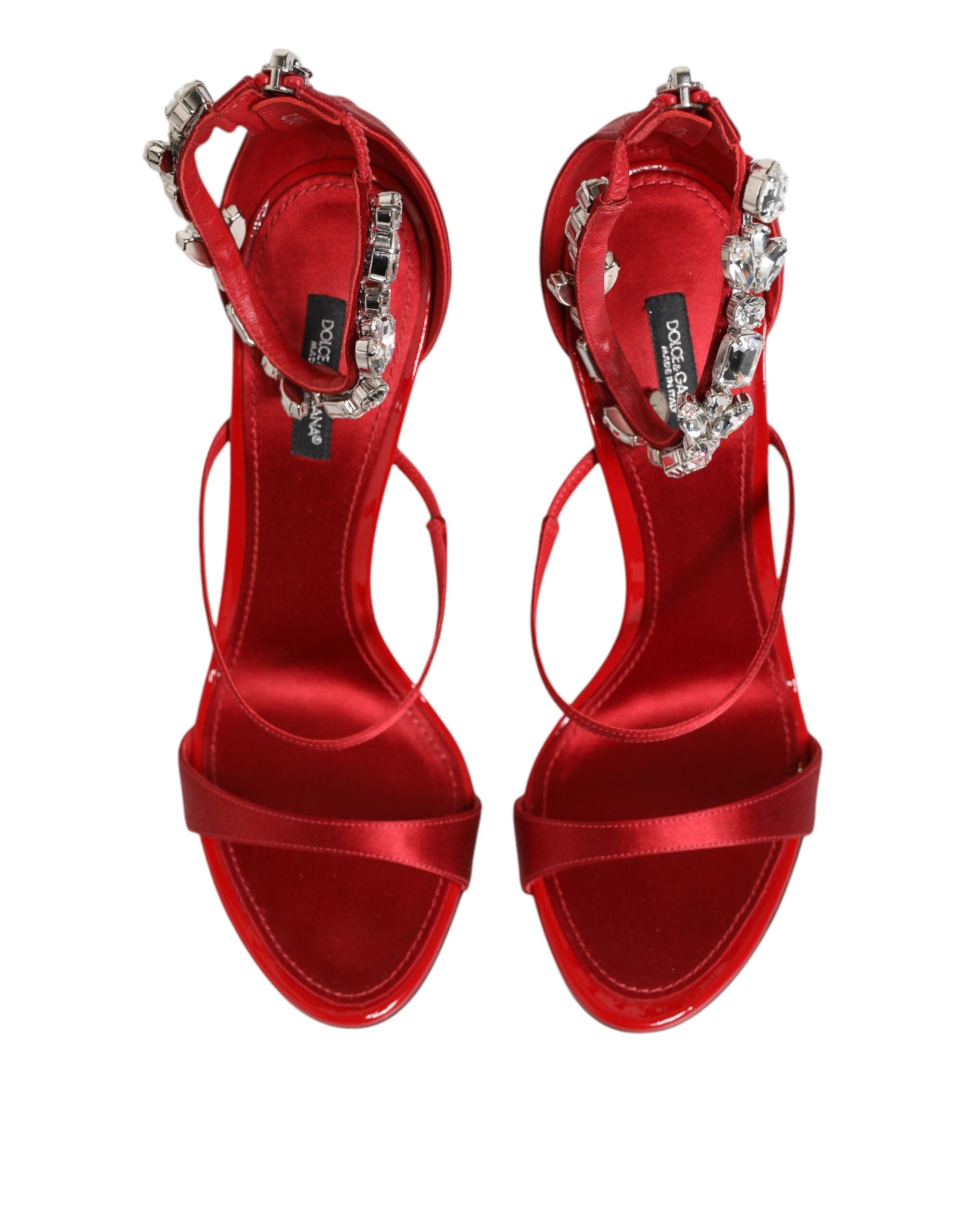 Dolce & Gabbana Red Satin Crystals Keira Sandals Heels Women's Shoes