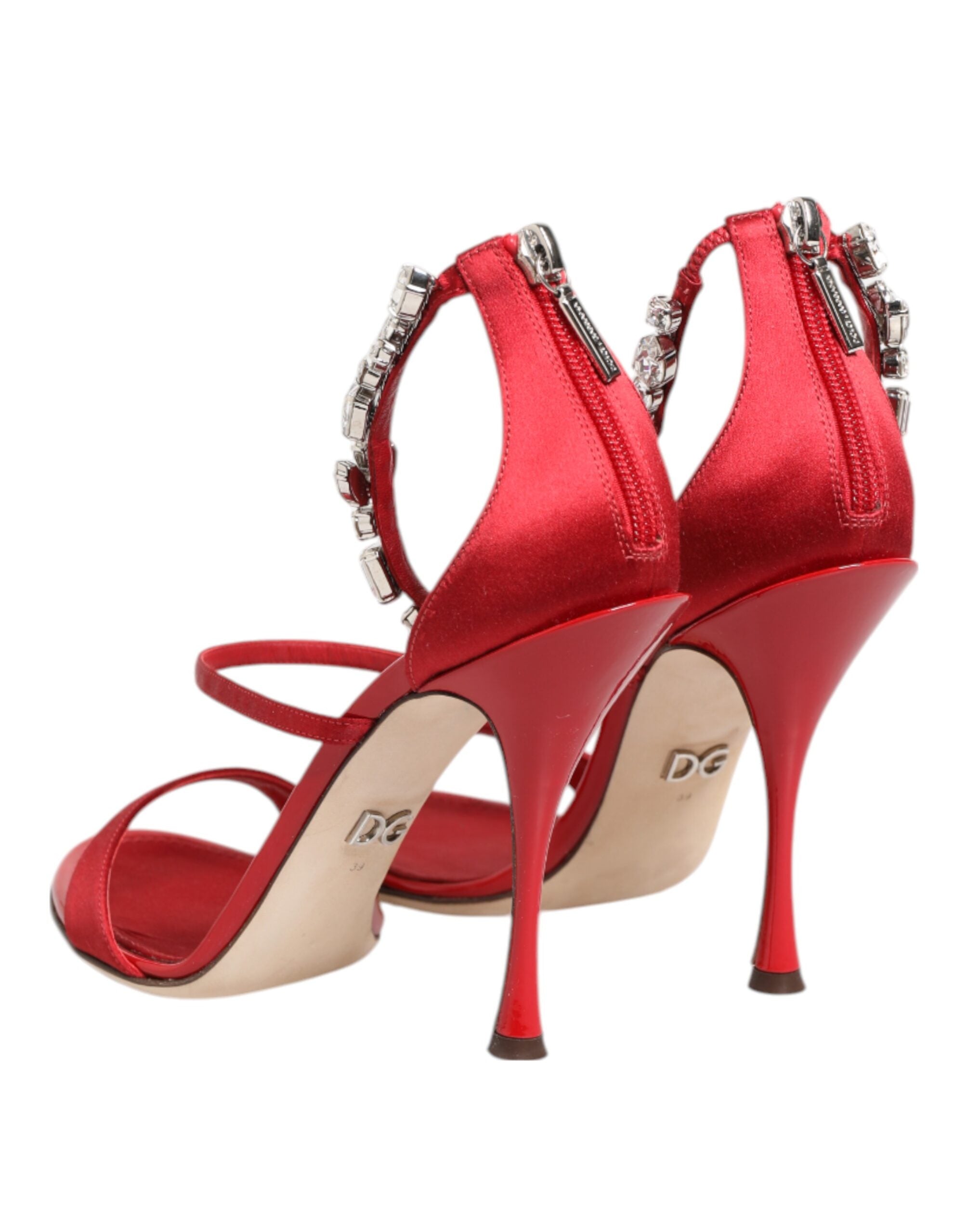 Dolce & Gabbana Red Satin Crystals Keira Sandals Heels Women's Shoes