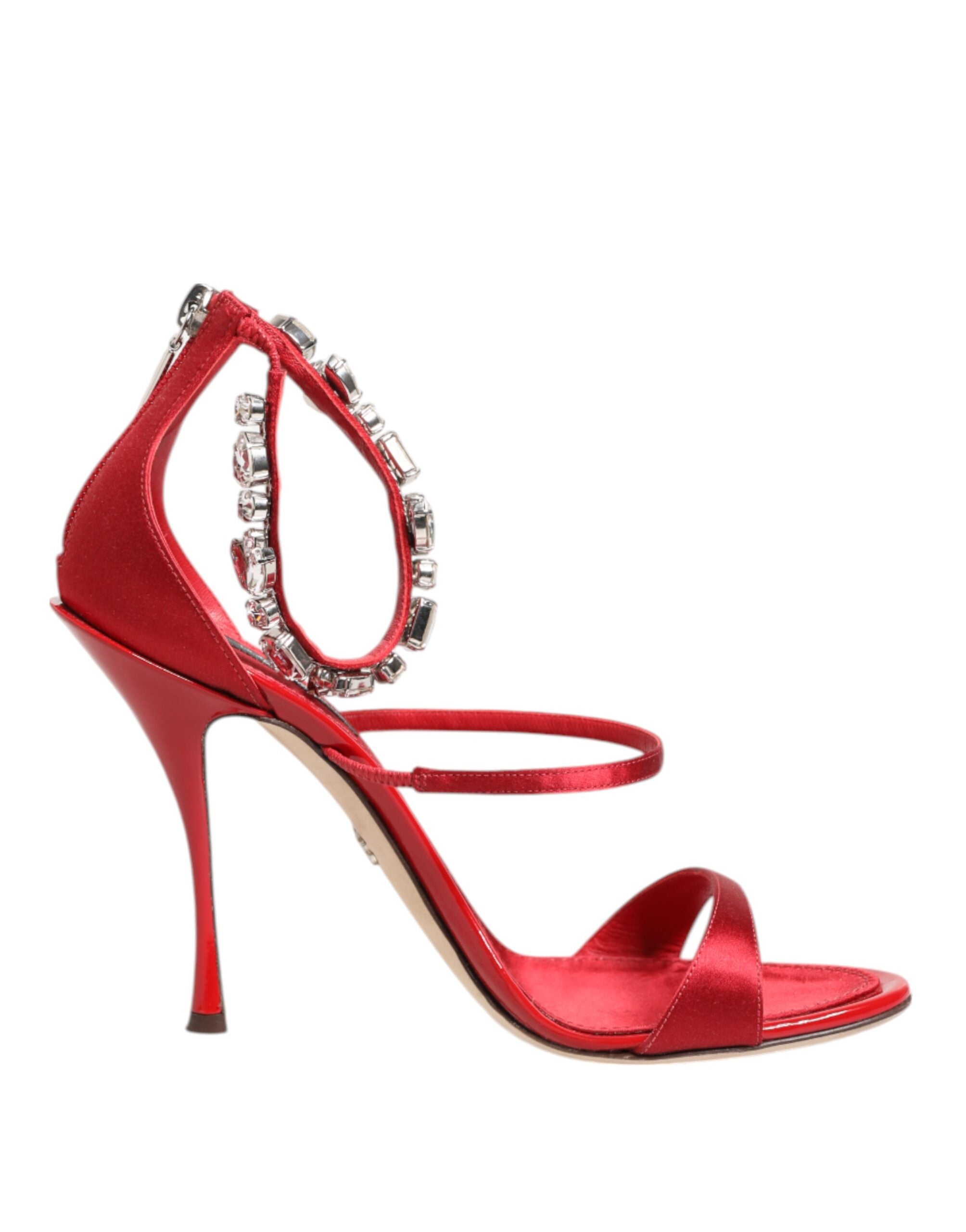 Dolce & Gabbana Red Satin Crystals Keira Sandals Heels Women's Shoes