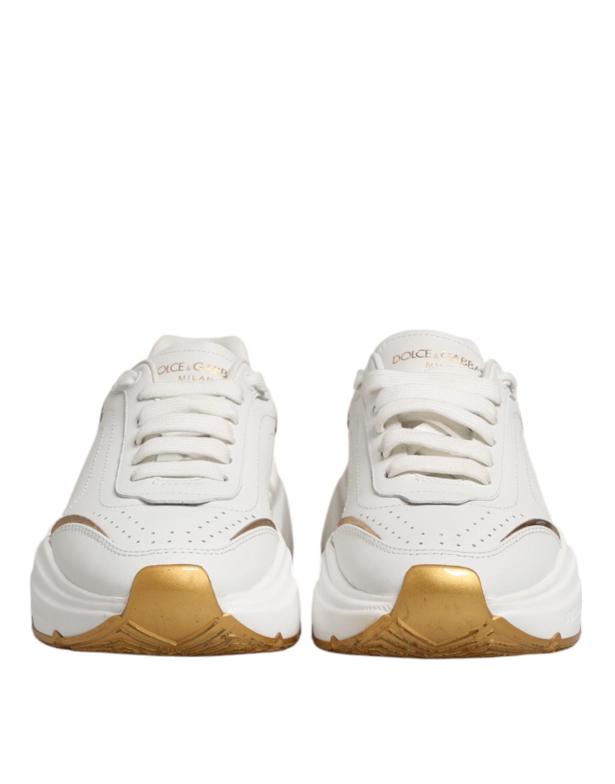 Dolce & Gabbana White Gold DAYMASTER Leather Sneakers Women's Shoes (Pre-Owned)