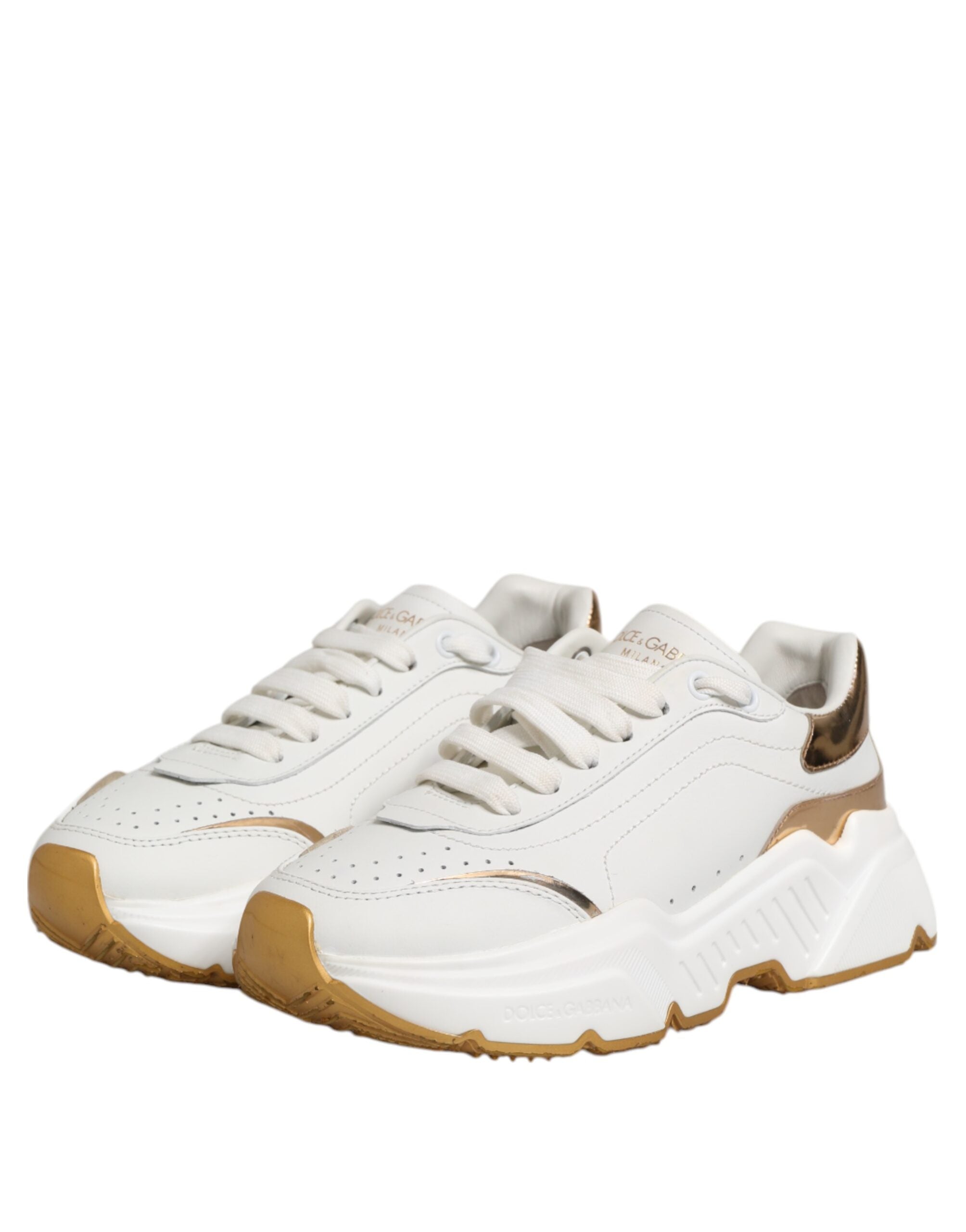 Dolce & Gabbana White Gold DAYMASTER Leather Sneakers Women's Shoes (Pre-Owned)