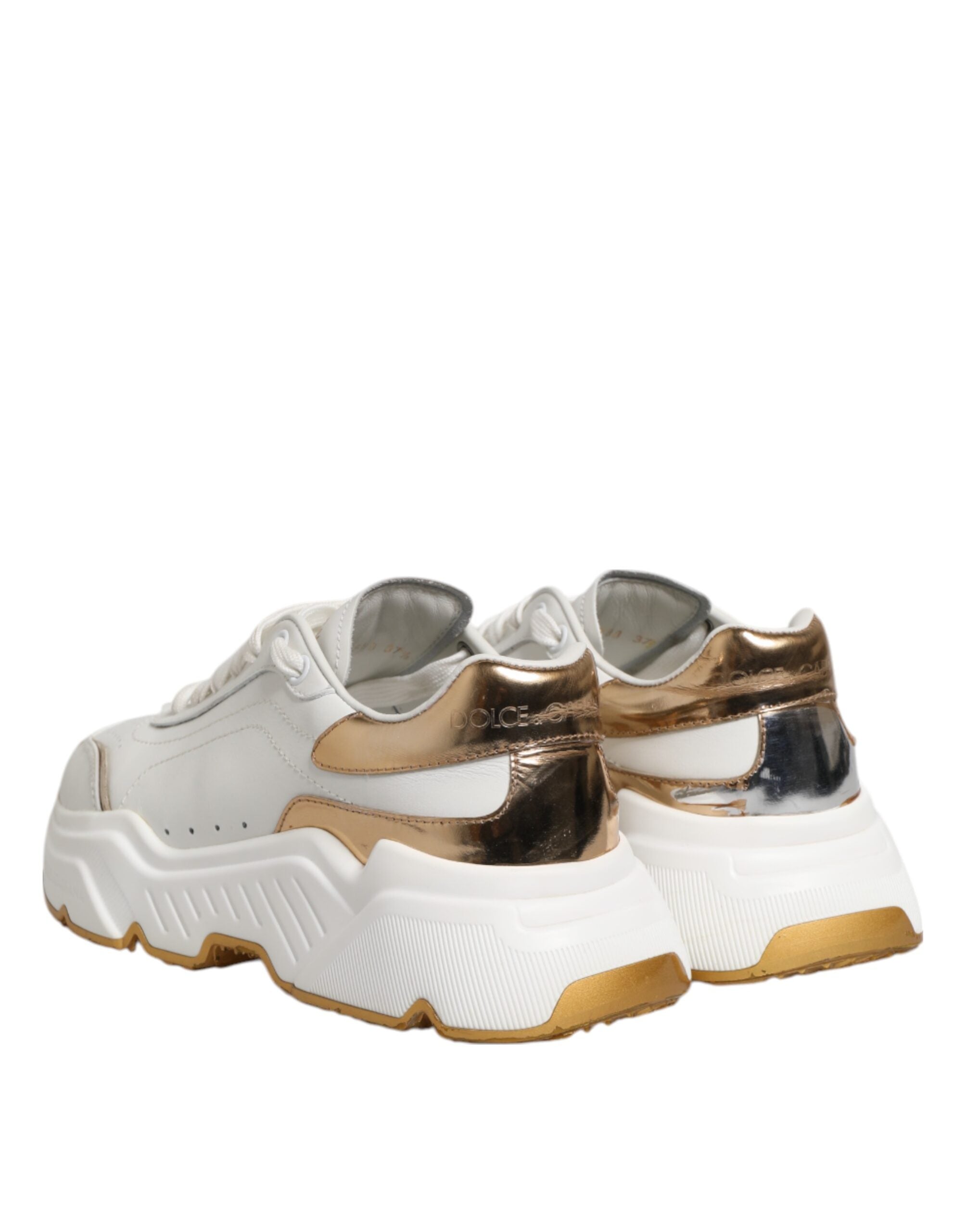 Dolce & Gabbana White Gold DAYMASTER Leather Sneakers Women's Shoes (Pre-Owned)