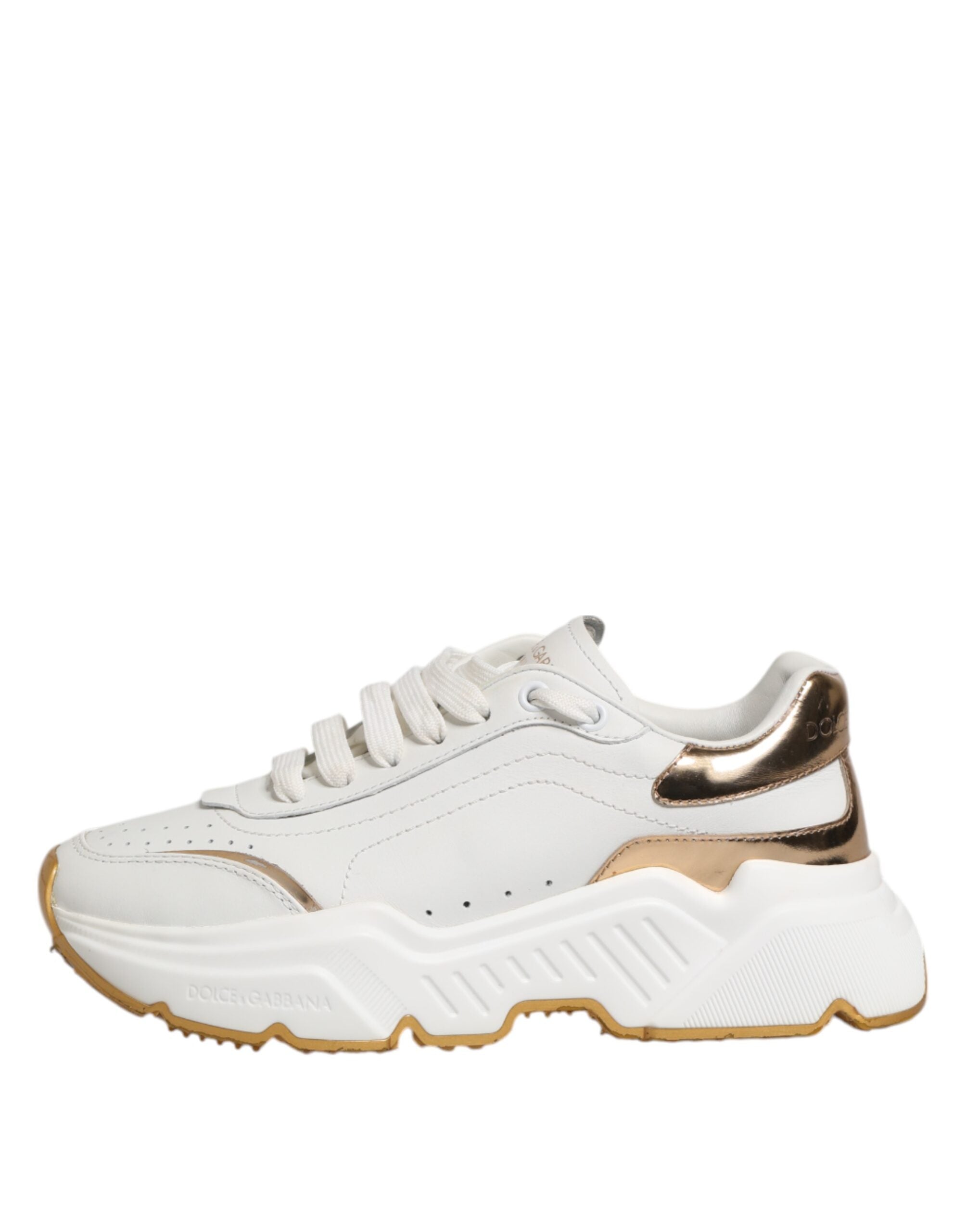 Dolce & Gabbana White Gold DAYMASTER Leather Sneakers Women's Shoes (Pre-Owned)