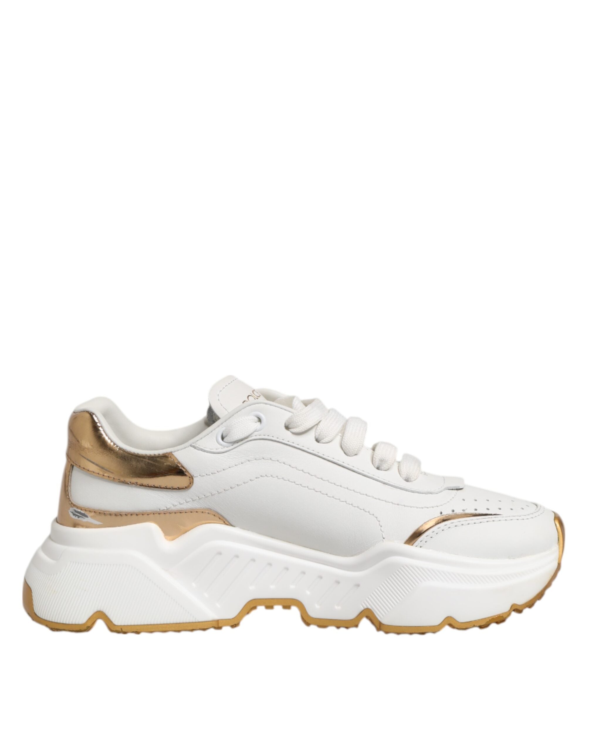 Dolce & Gabbana White Gold DAYMASTER Leather Sneakers Women's Shoes (Pre-Owned)