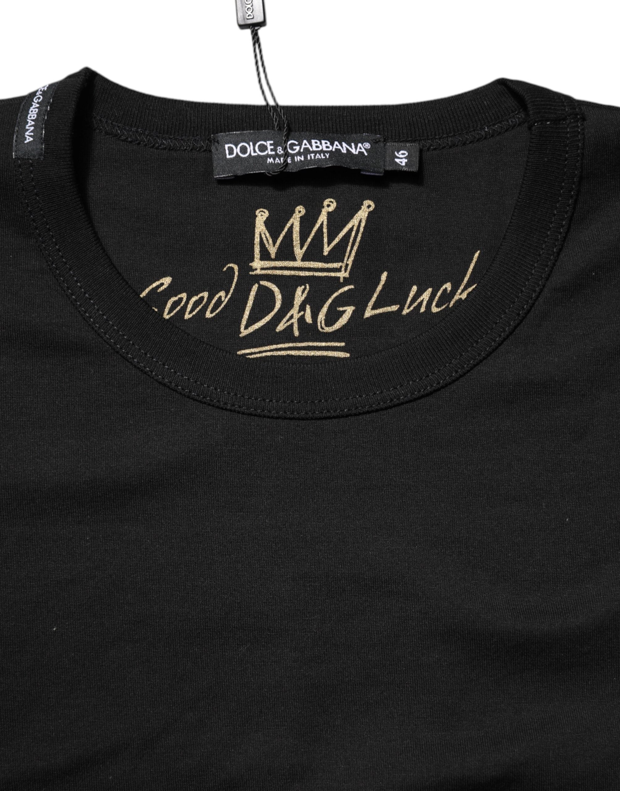 Dolce & Gabbana Black Cotton Goodluck Tee Crew Neck Women's T-shirt (Pre-Owned)
