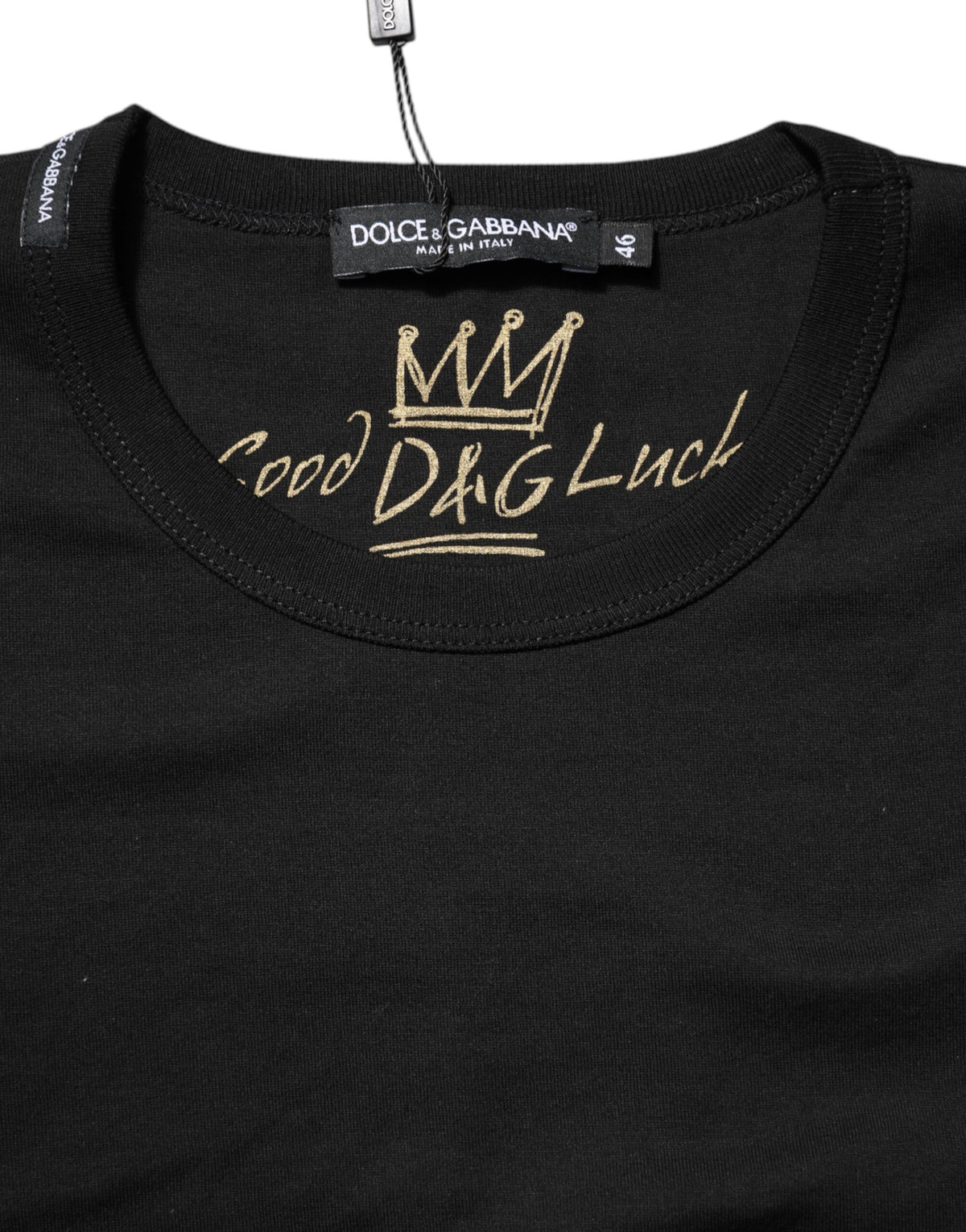 Dolce & Gabbana Black Cotton Goodluck Tee Crew Neck Women's T-shirt (Pre-Owned)