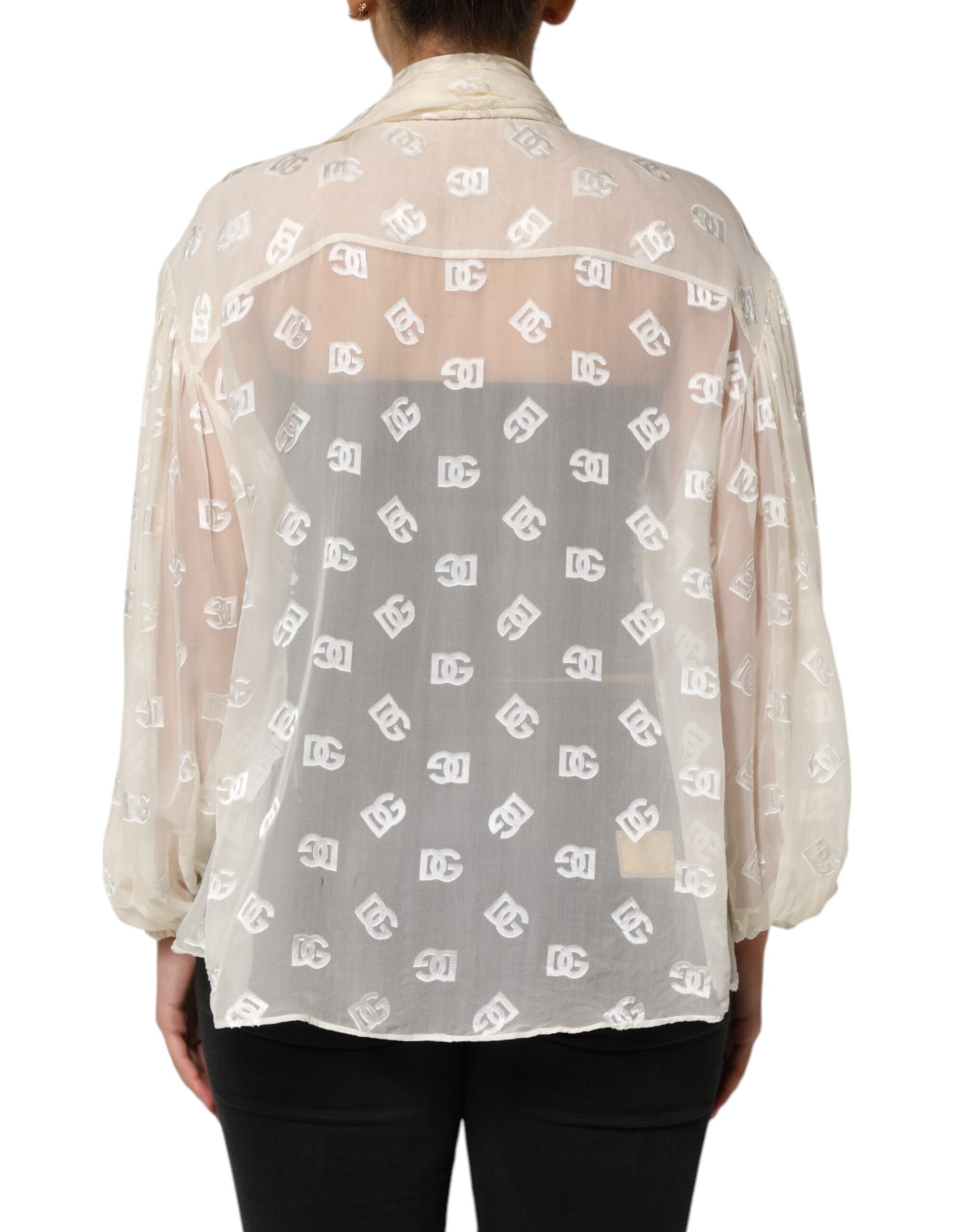 Dolce & Gabbana Off White Logo Monogram Ascot Collar Women's Top (Pre-Owned)