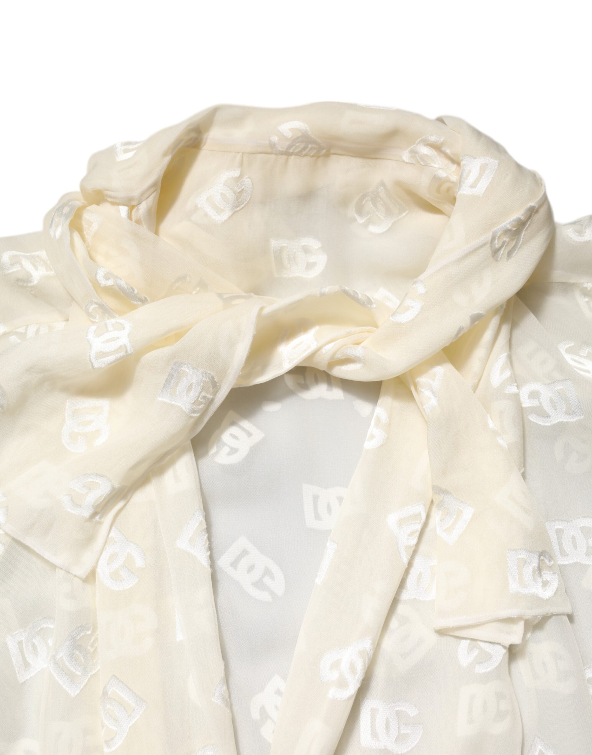 Dolce & Gabbana Off White Logo Monogram Ascot Collar Women's Top (Pre-Owned)