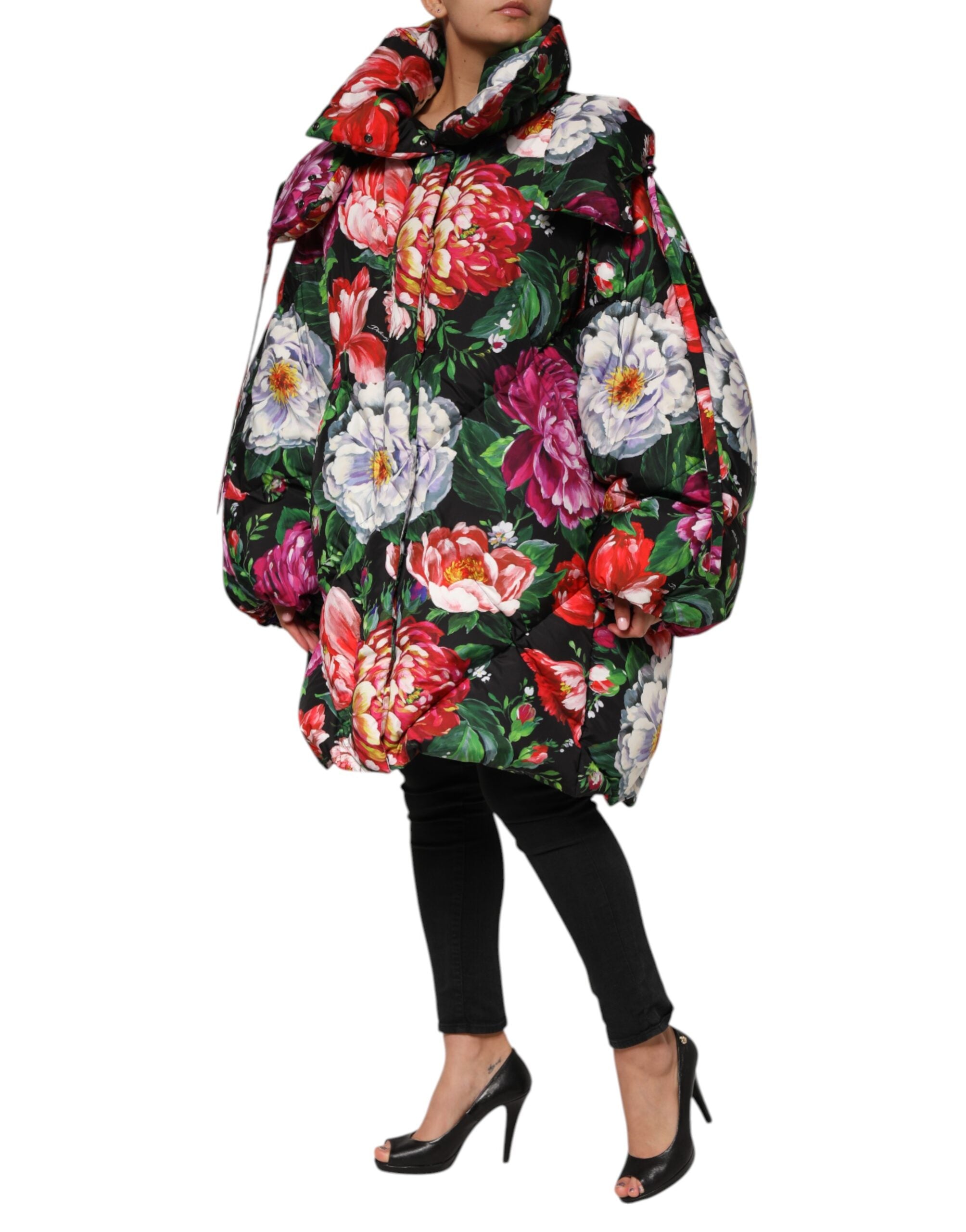Dolce & Gabbana Multicolor Floral Hooded Puffer Coat Women's Jacket