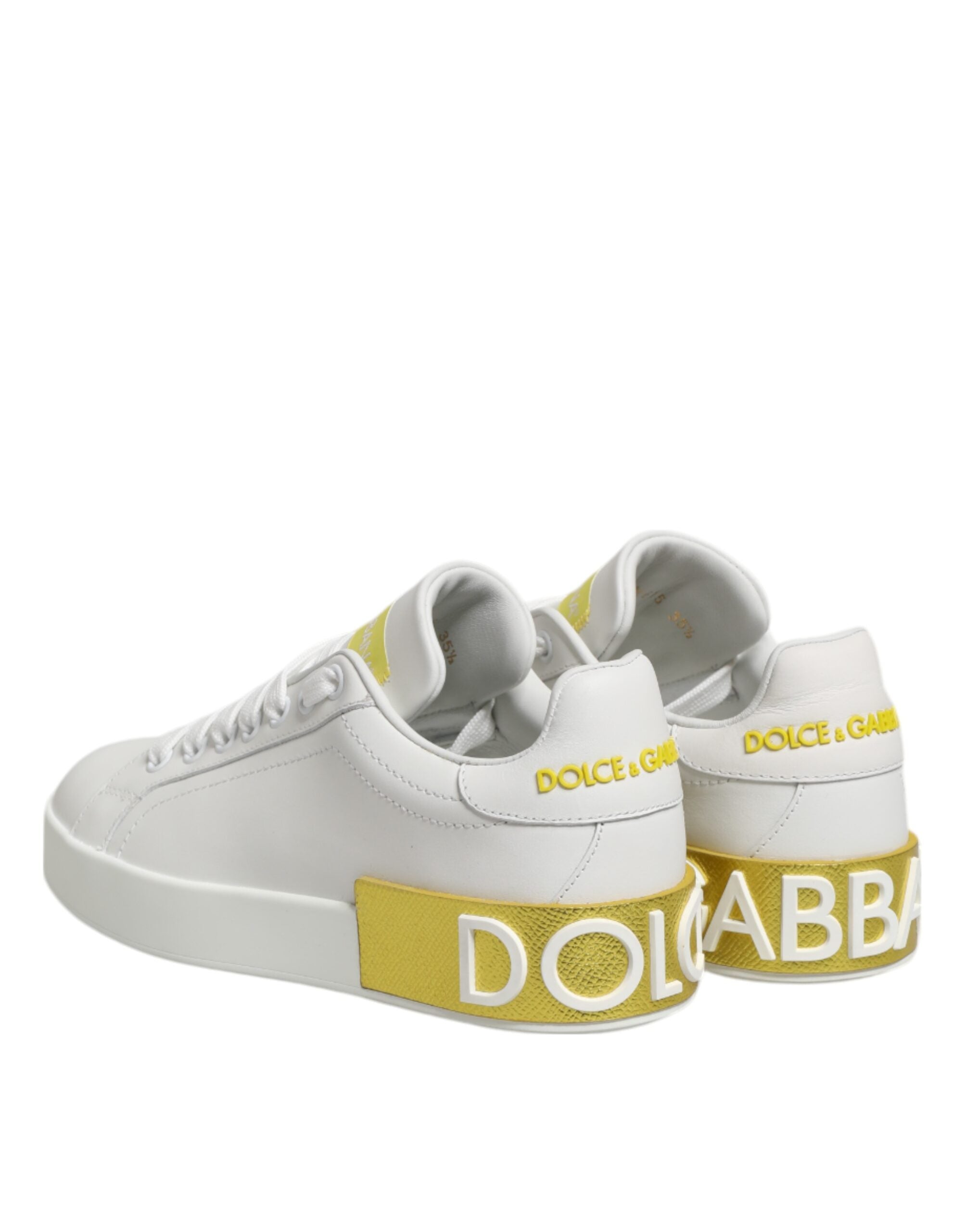 Dolce & Gabbana White Yellow Leather Low Top Sneakers Women's Shoes