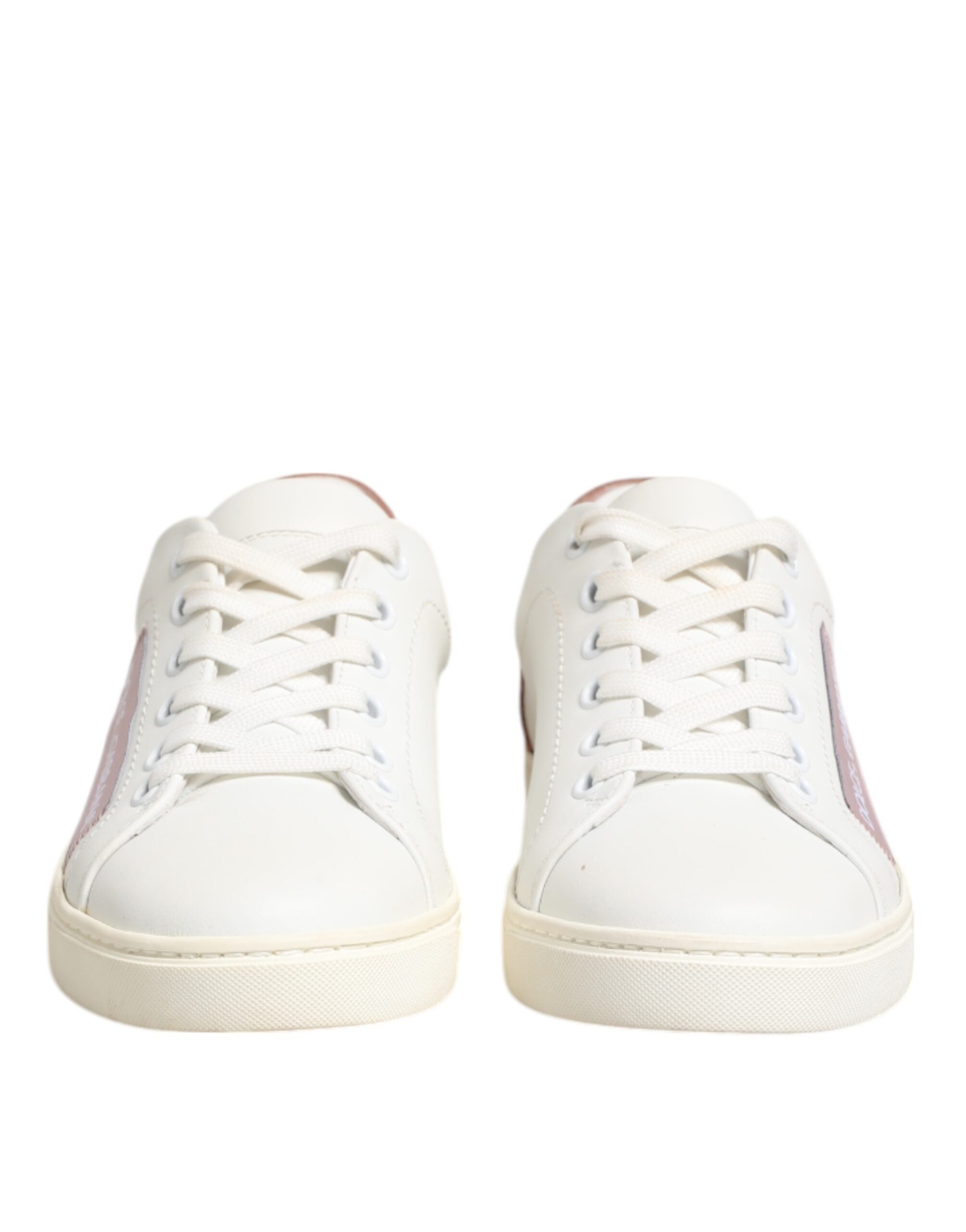 Dolce & Gabbana White Pink Leather Low Top Sneakers Women's Shoes