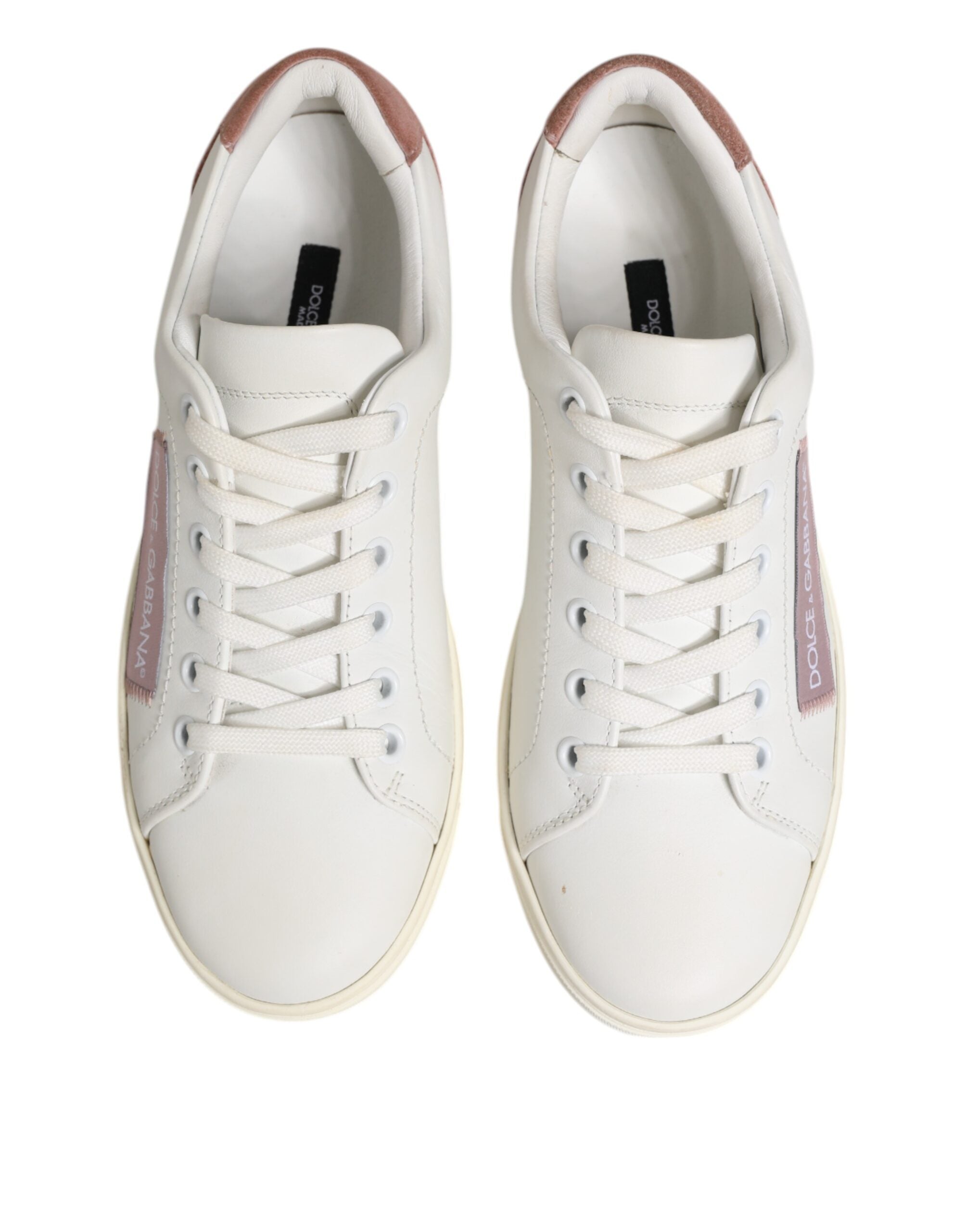 Dolce & Gabbana White Pink Leather Low Top Sneakers Women's Shoes