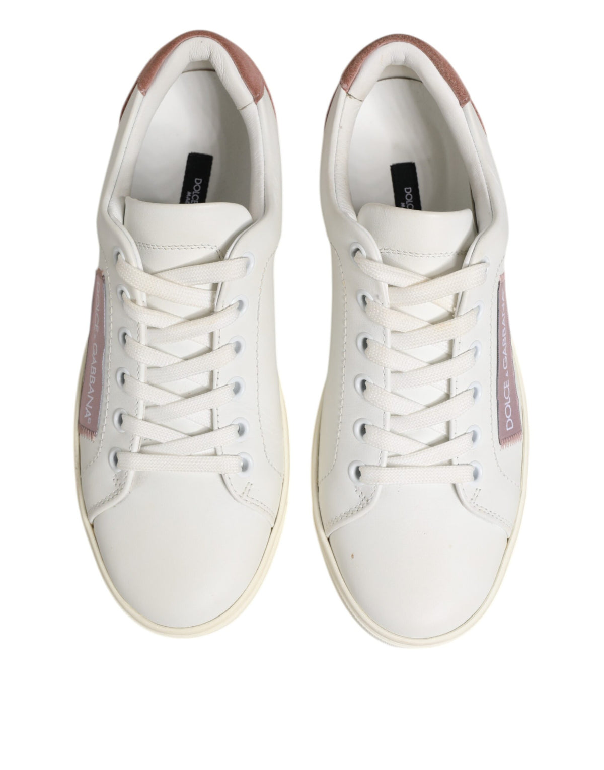 Dolce & Gabbana White Pink Leather Low Top Sneakers Women's Shoes