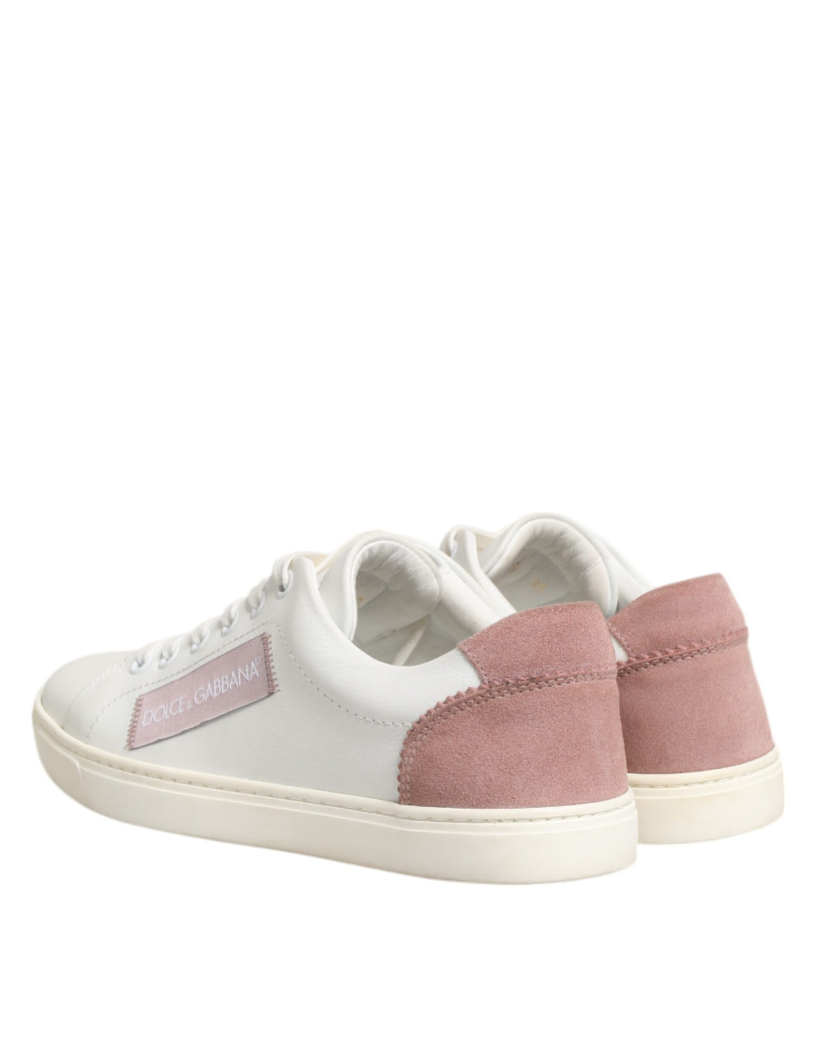 Dolce & Gabbana White Pink Leather Low Top Sneakers Women's Shoes