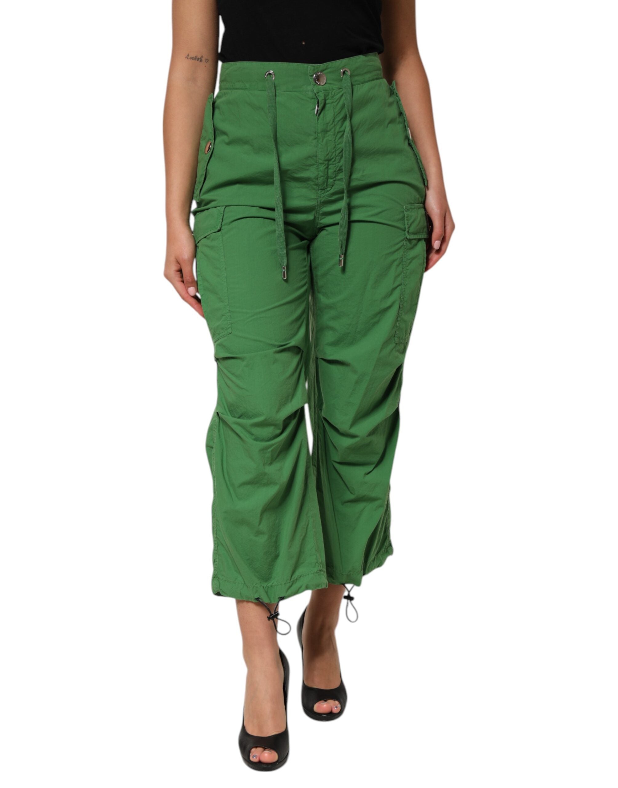 Dolce & Gabbana Green Cotton High Waist Cargo Trouser Women's Pants
