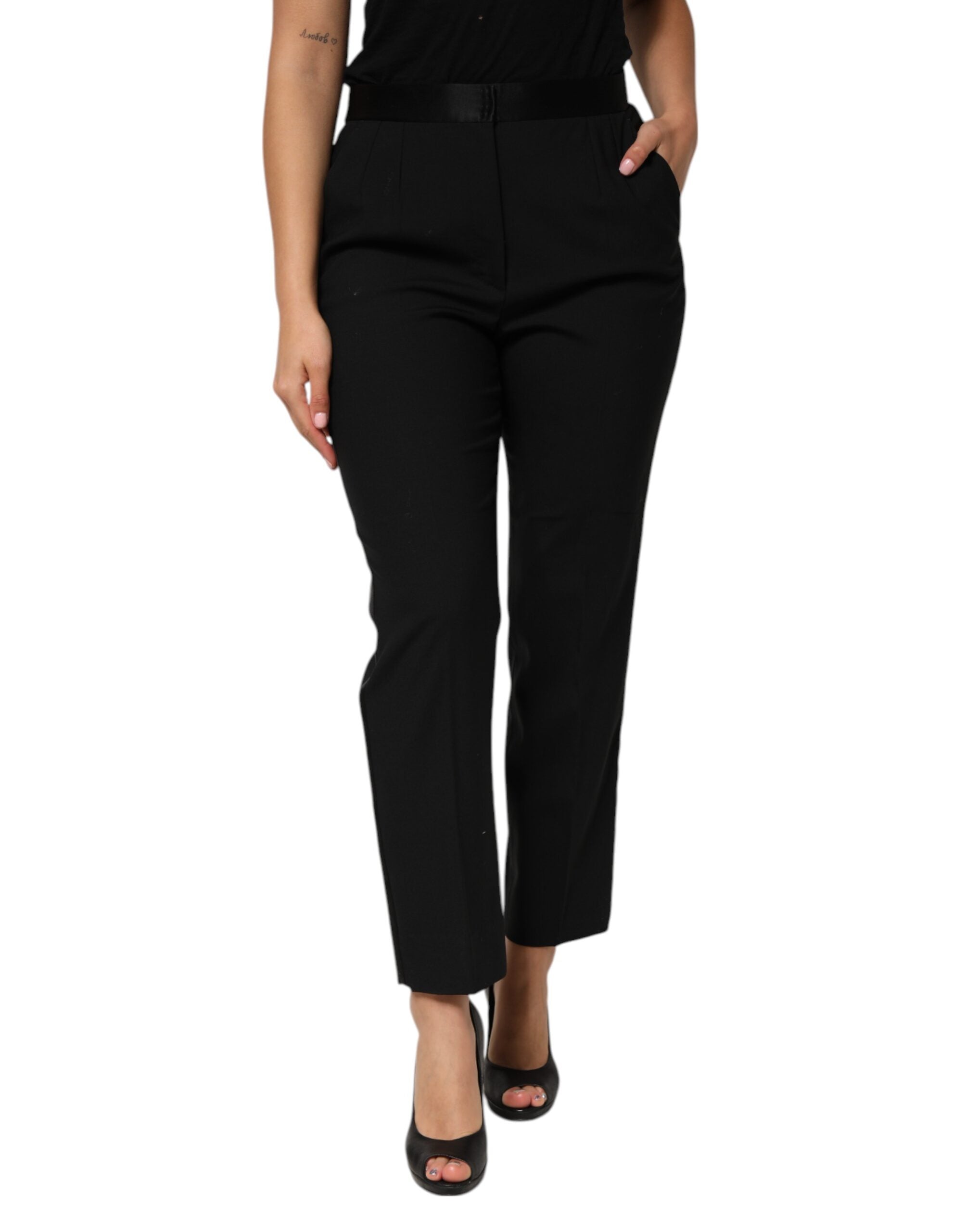 Dolce & Gabbana Black Wool HighWaist Tapered Trouser Women's Pants
