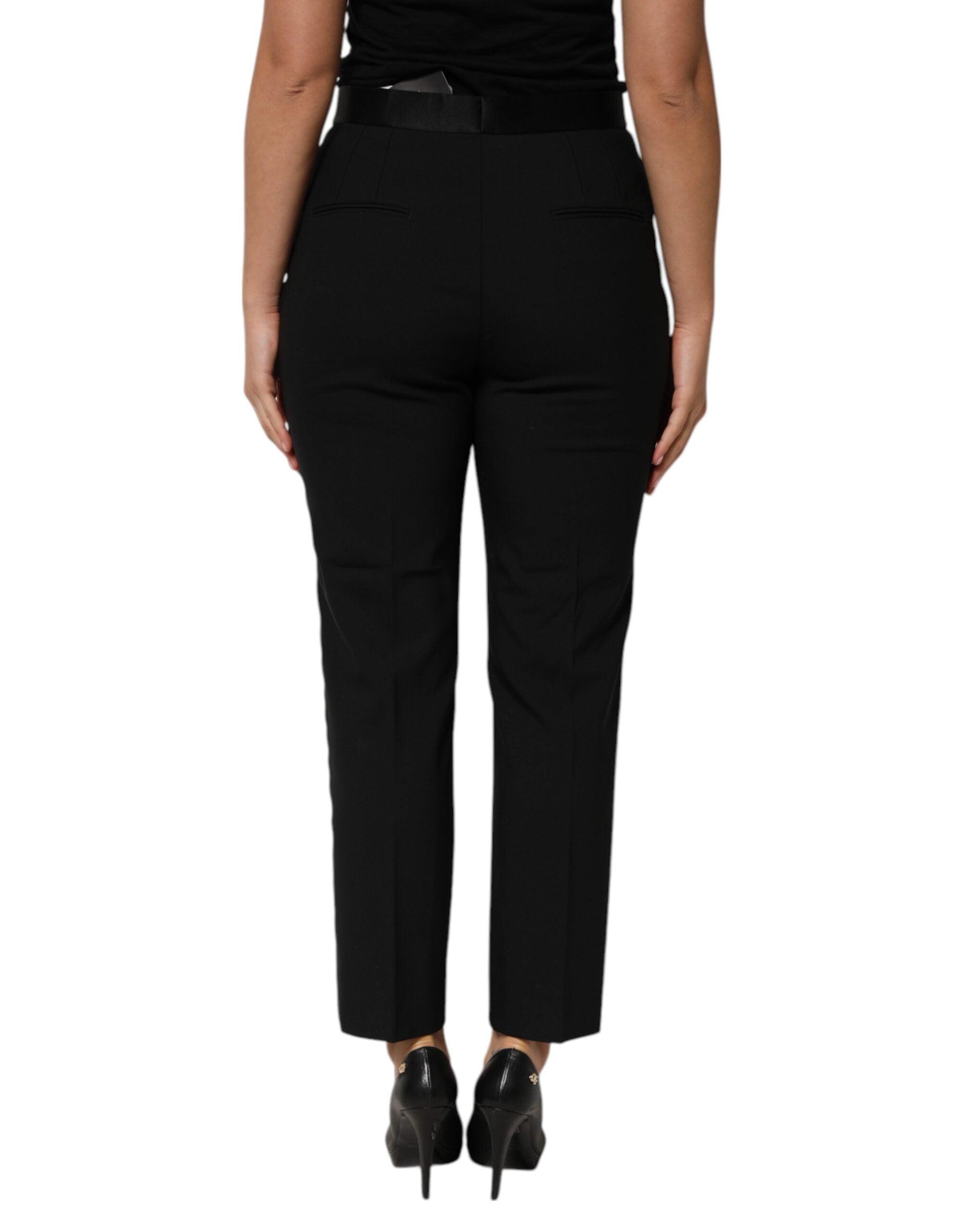 Dolce & Gabbana Black Wool HighWaist Tapered Trouser Women's Pants