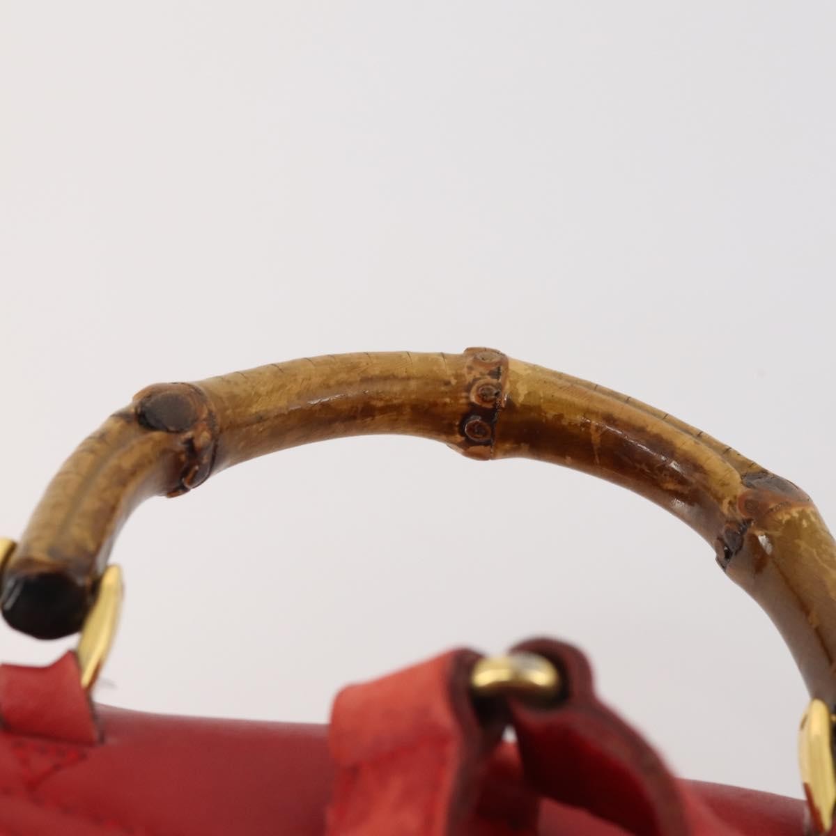 Gucci Vintage Bamboo Leather Red Leather Backpack Bag (Pre-Owned)