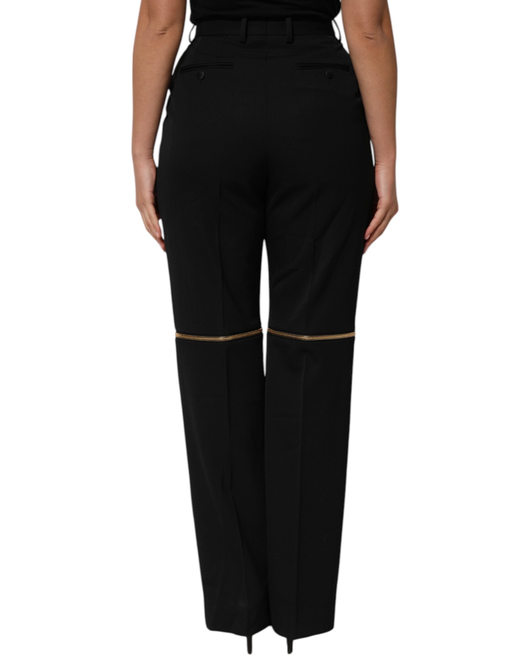 Dolce & Gabbana Black Zip Detailed Wool Straight Leg Women's Pants