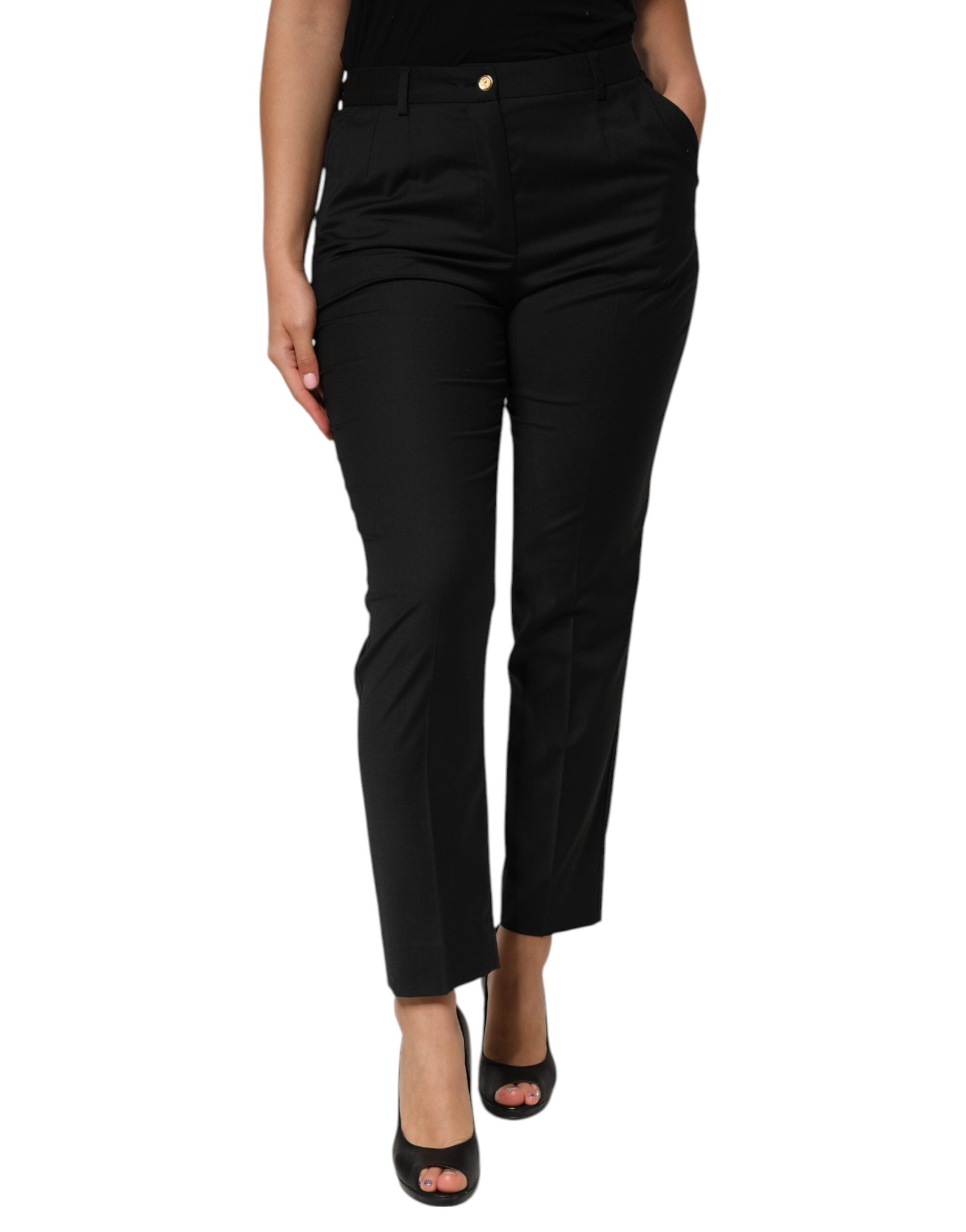 Dolce & Gabbana Black Polyester Tapered Women Trouser Women's Pants