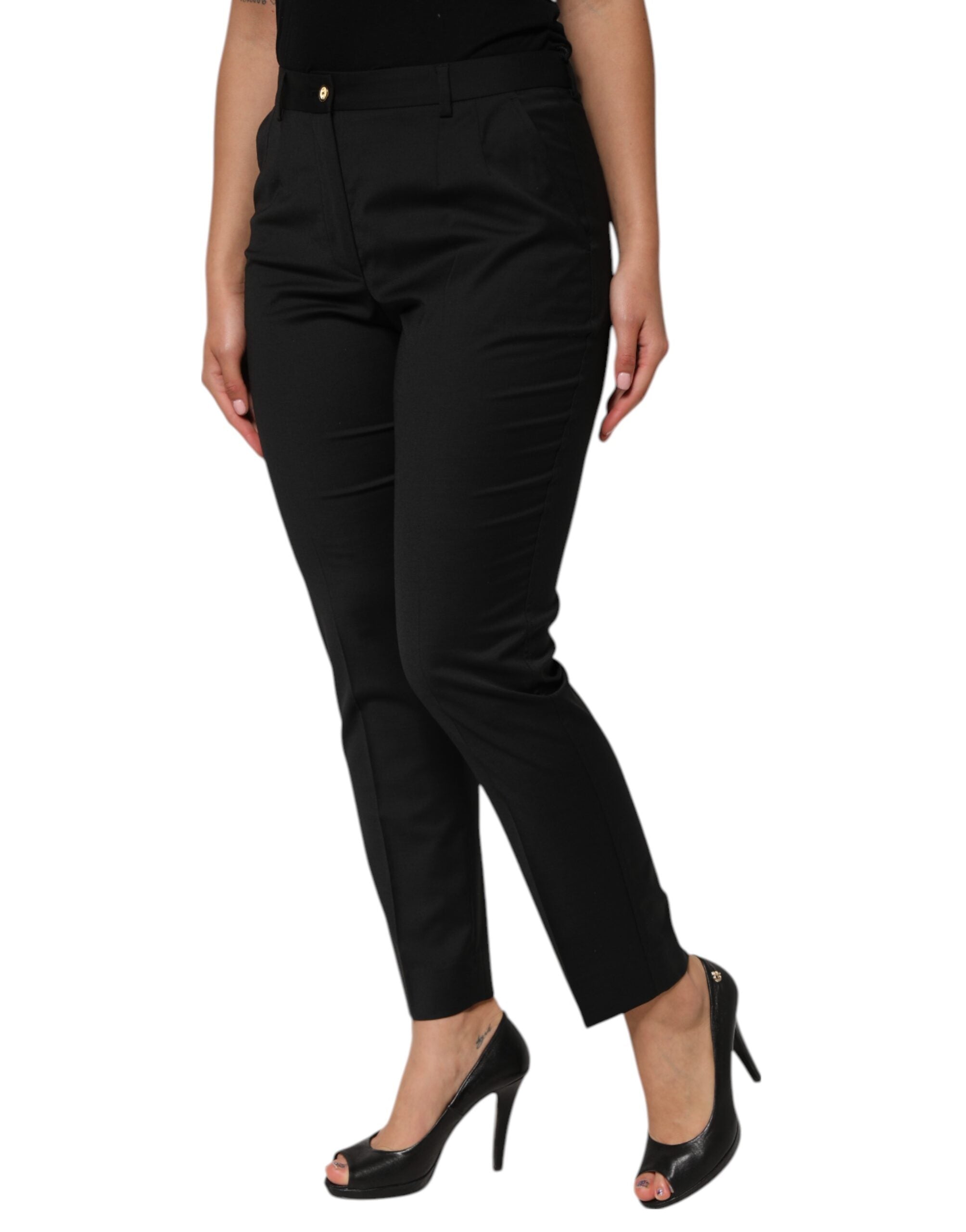 Dolce & Gabbana Black Polyester Tapered Women Trouser Women's Pants