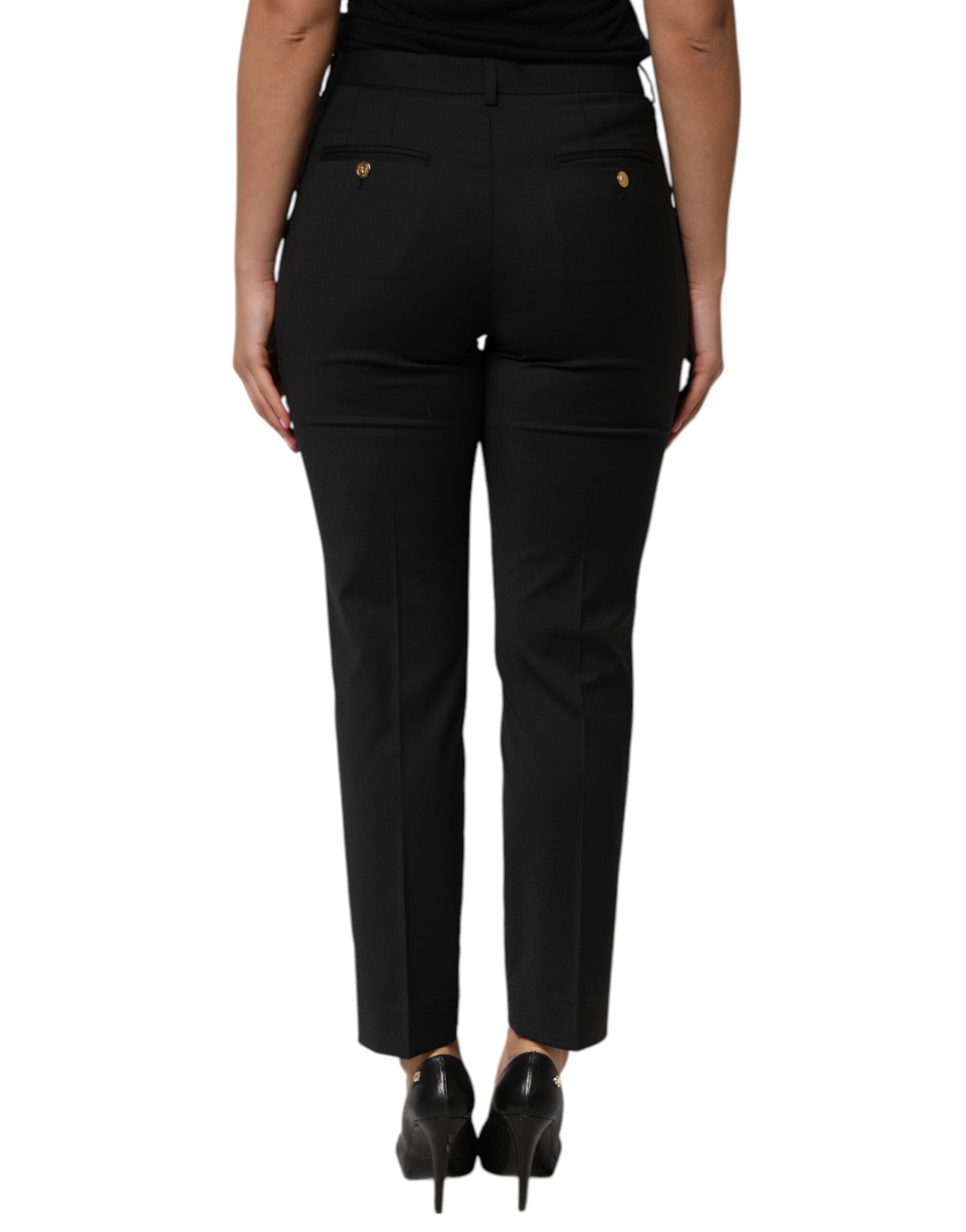 Dolce & Gabbana Black Polyester Tapered Women Trouser Women's Pants