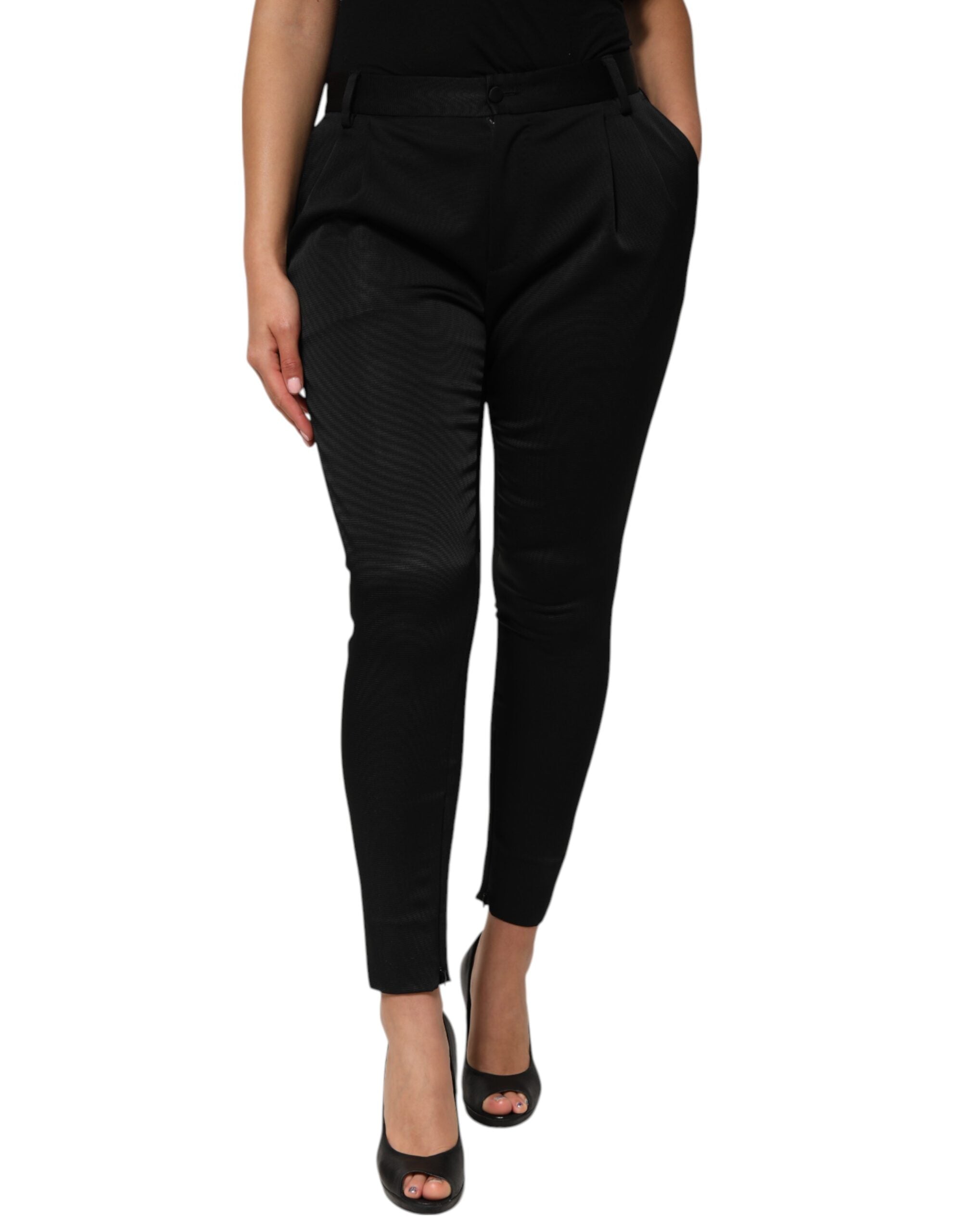 Dolce & Gabbana Black Acetate HighWaist Tapered Trouser Women's Pants (Pre-Owned)