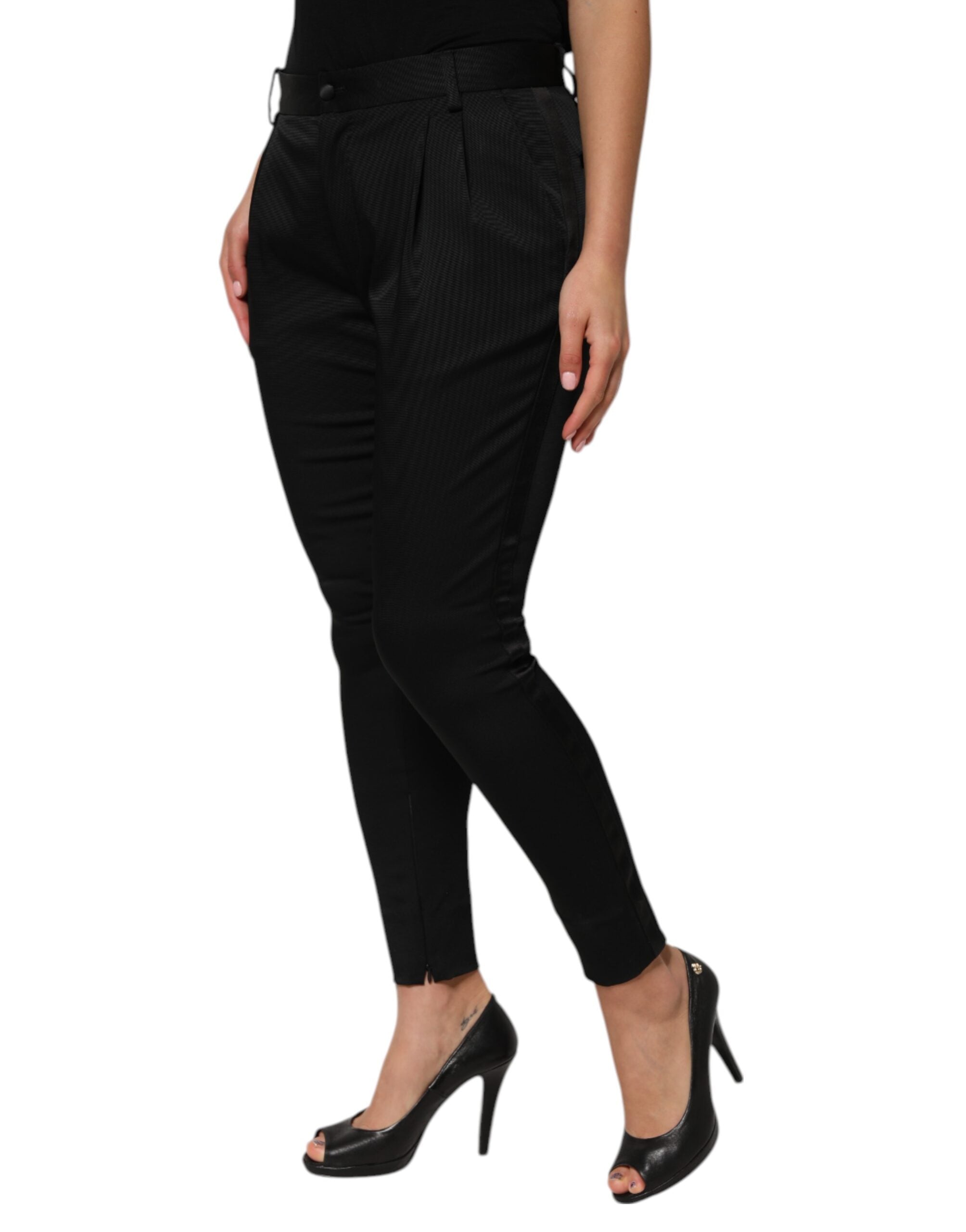 Dolce & Gabbana Black Acetate HighWaist Tapered Trouser Women's Pants (Pre-Owned)