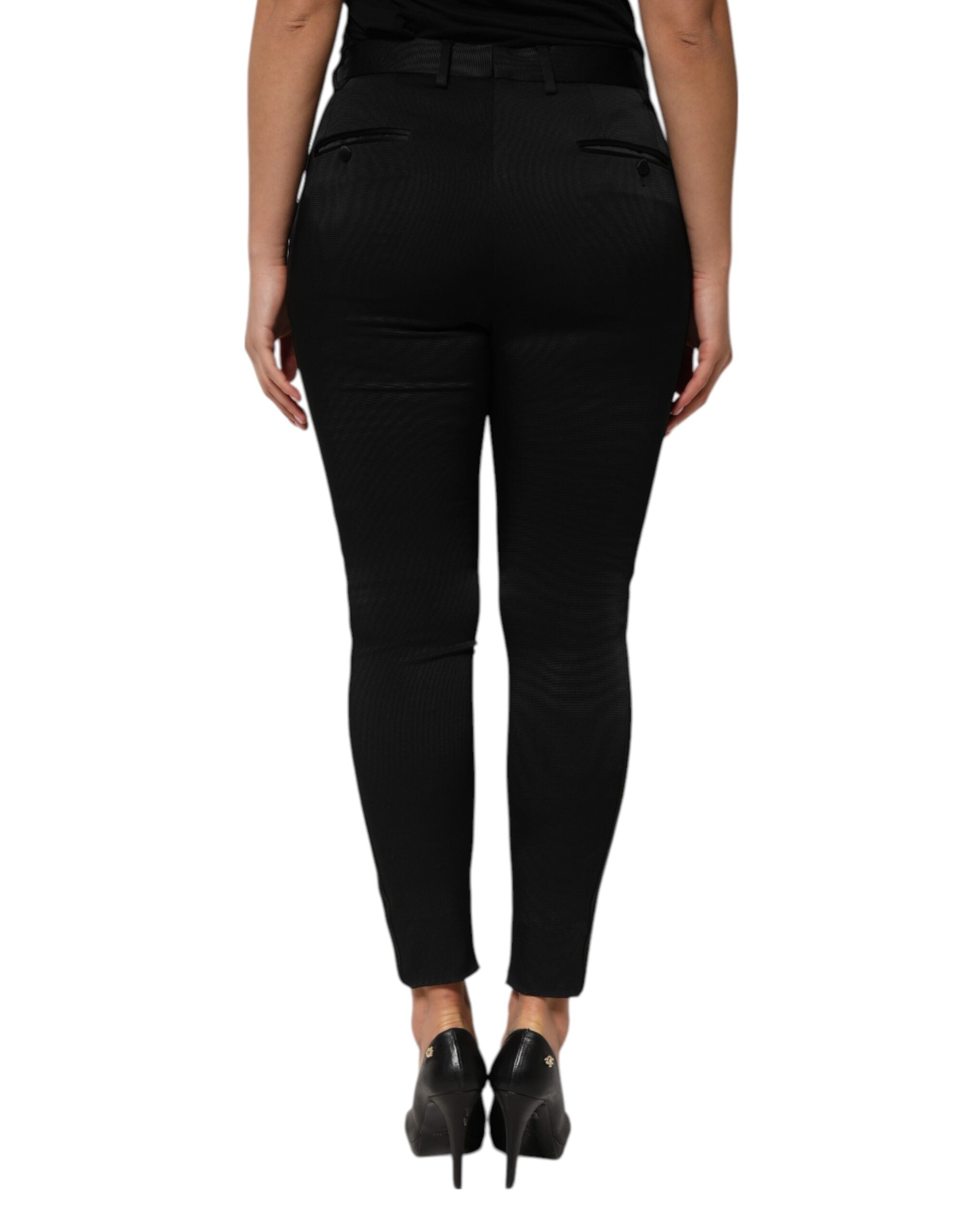 Dolce & Gabbana Black Acetate HighWaist Tapered Trouser Women's Pants (Pre-Owned)