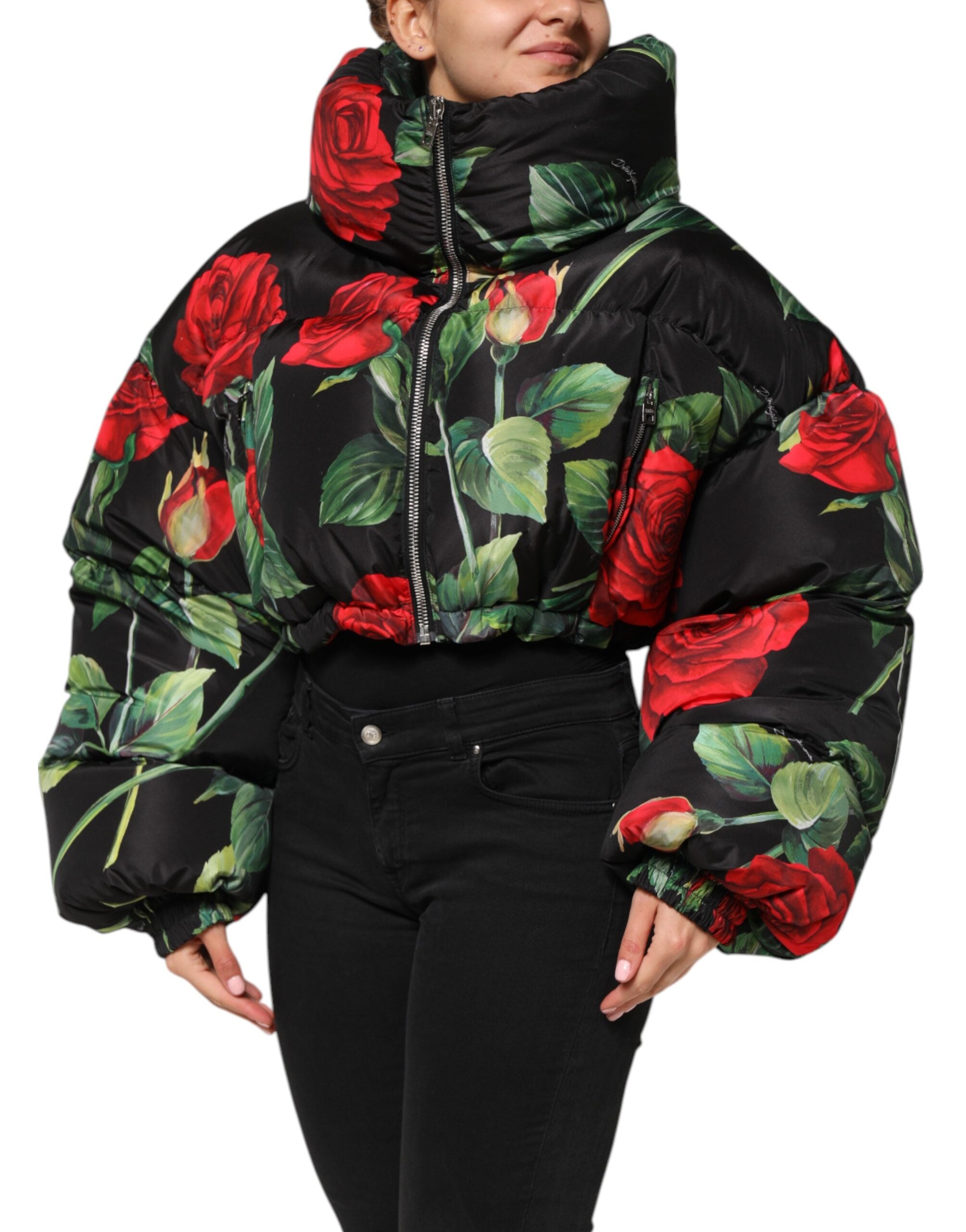 Dolce & Gabbana Multicolor Floral Puffer Coat Full Zip Women's Jacket