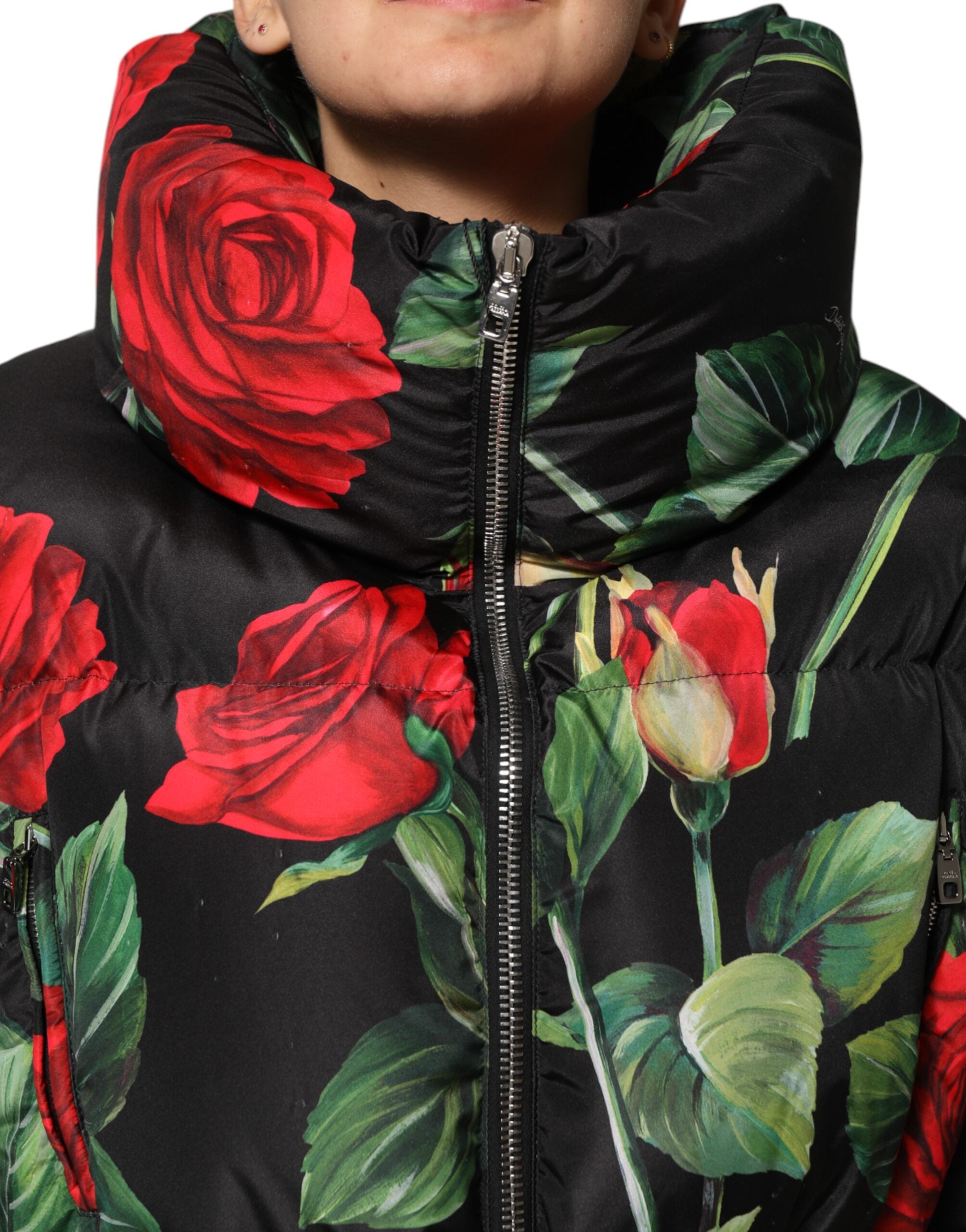Dolce & Gabbana Multicolor Floral Puffer Coat Full Zip Women's Jacket