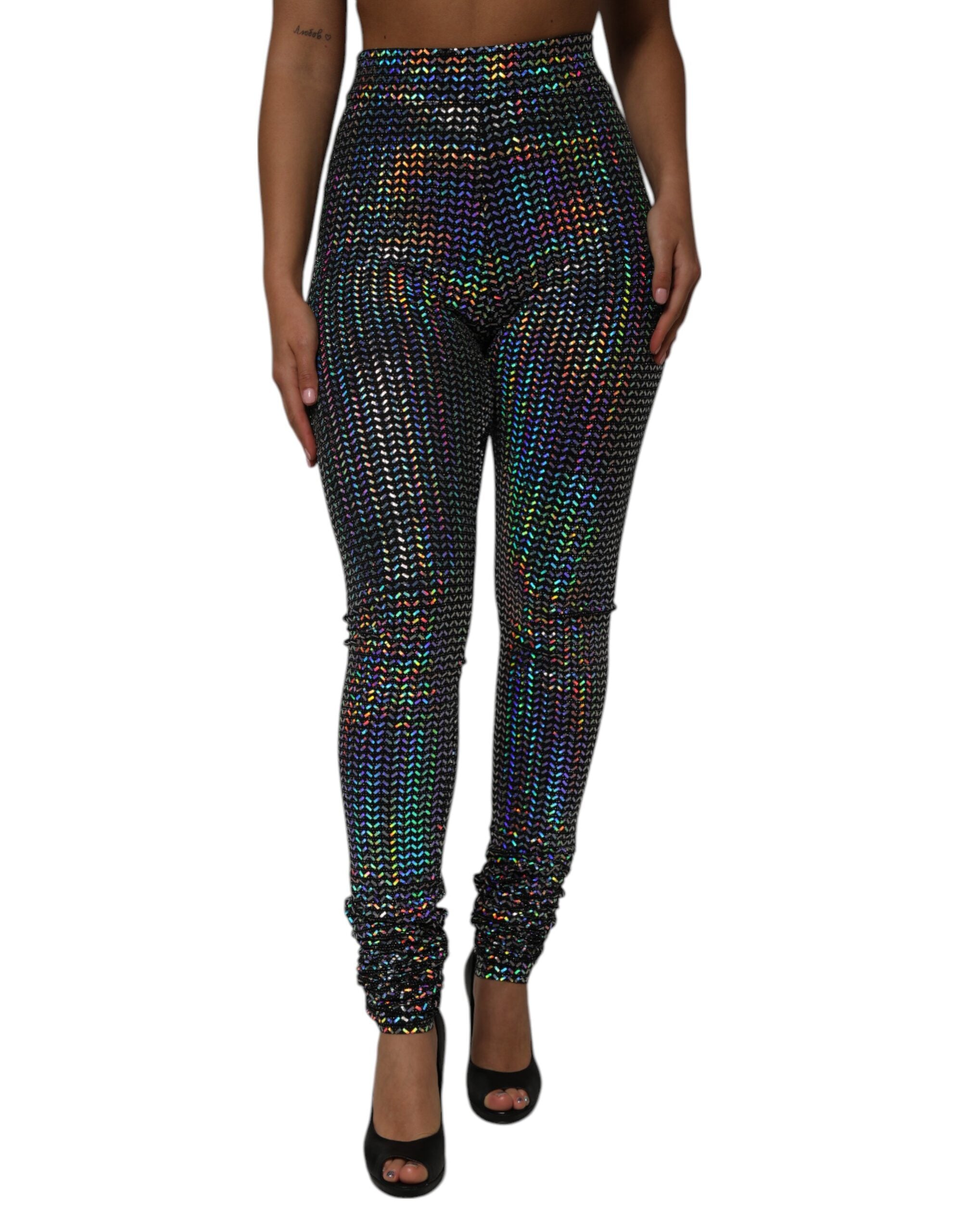 Dolce & Gabbana Multicolor Sequined Leggings Trouser Women's Pants (Pre-Owned)