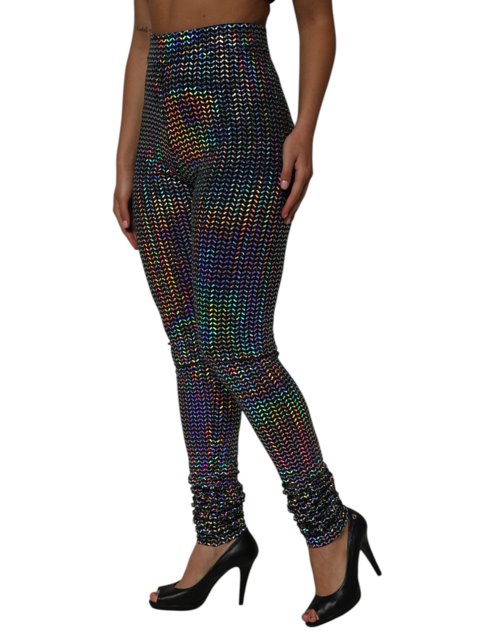 Dolce & Gabbana Multicolor Sequined Leggings Trouser Women's Pants (Pre-Owned)