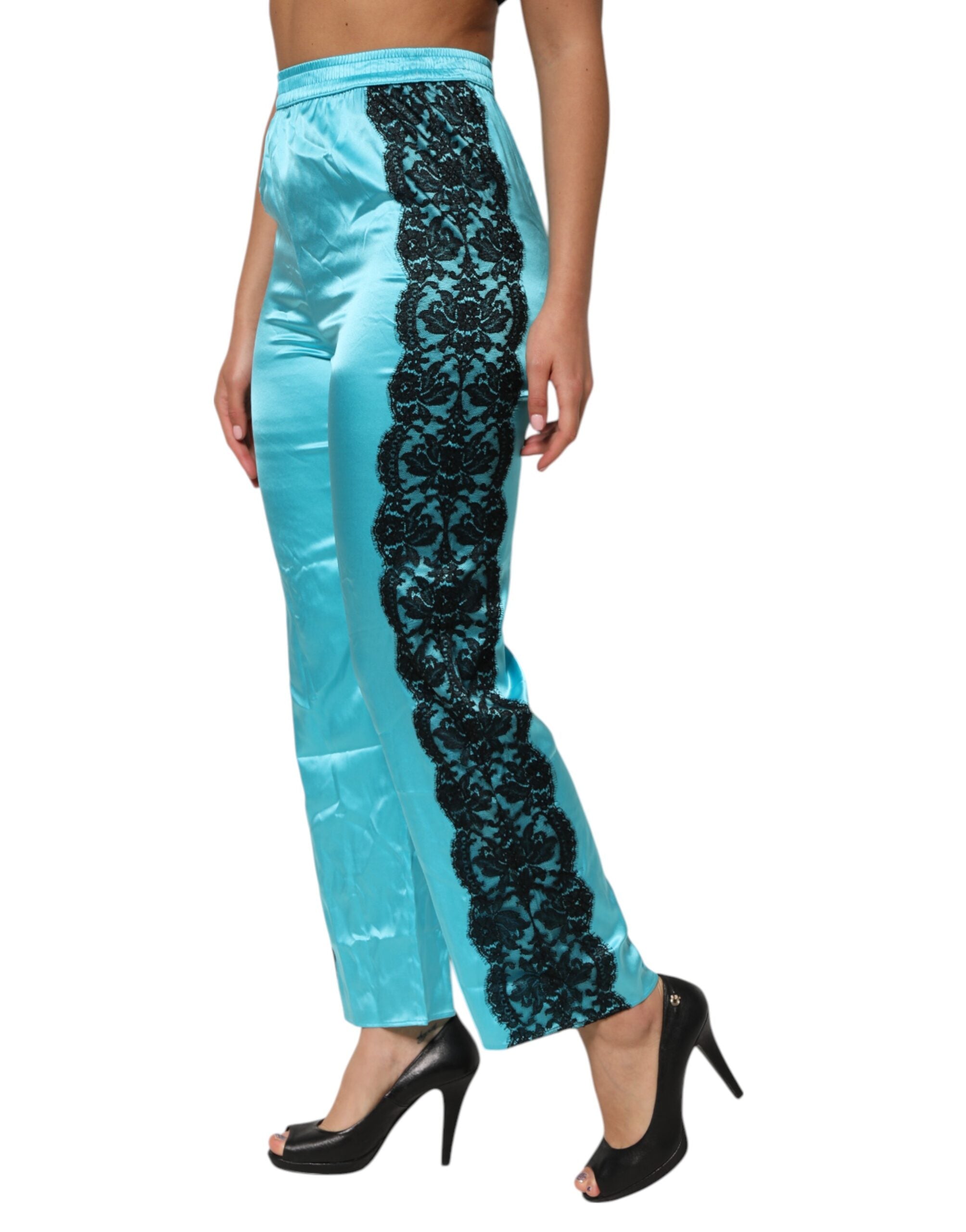 Dolce & Gabbana Blue Silk Garterized Straight Women Pajama Women's Pants (Pre-Owned)
