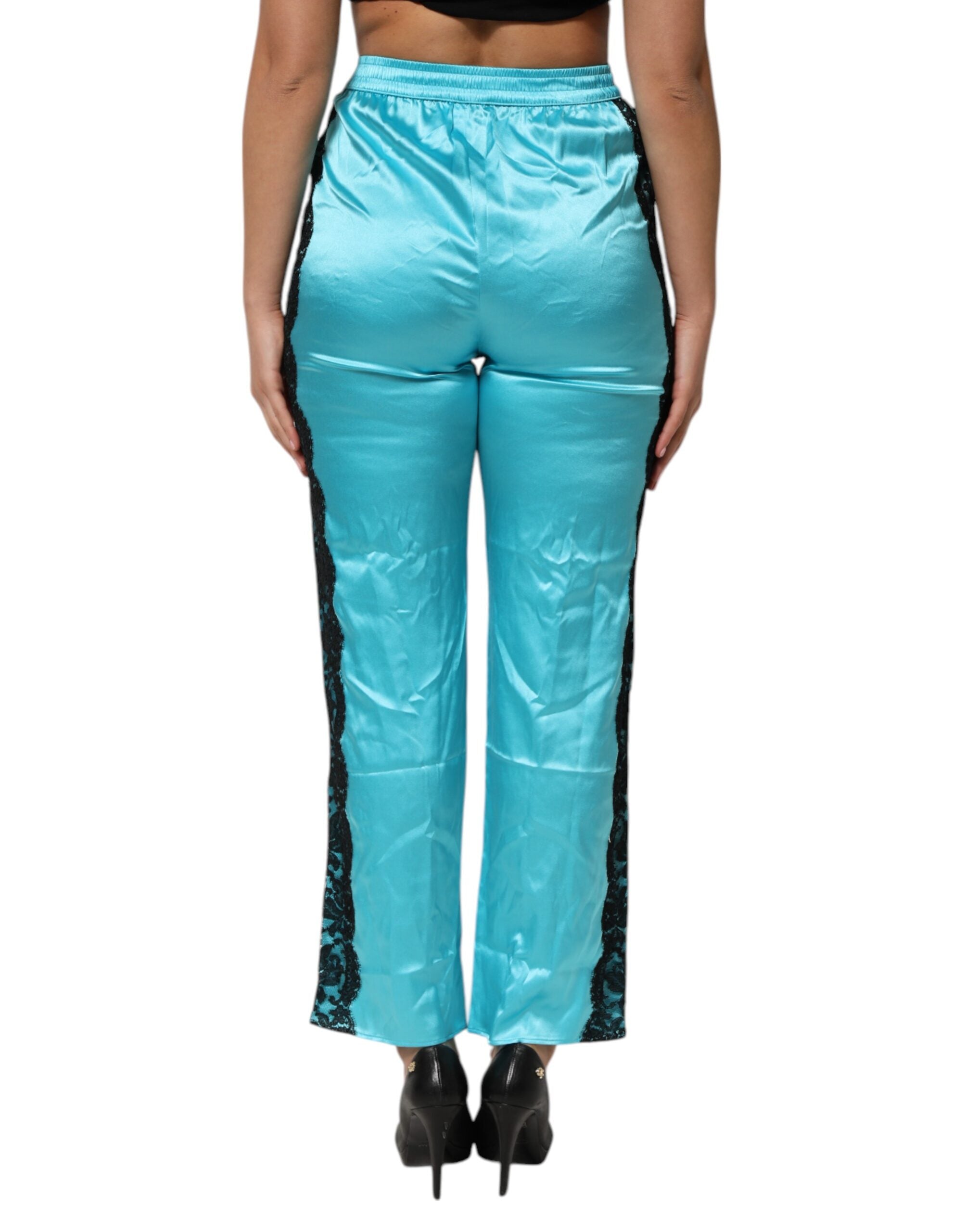 Dolce & Gabbana Blue Silk Garterized Straight Women Pajama Women's Pants (Pre-Owned)