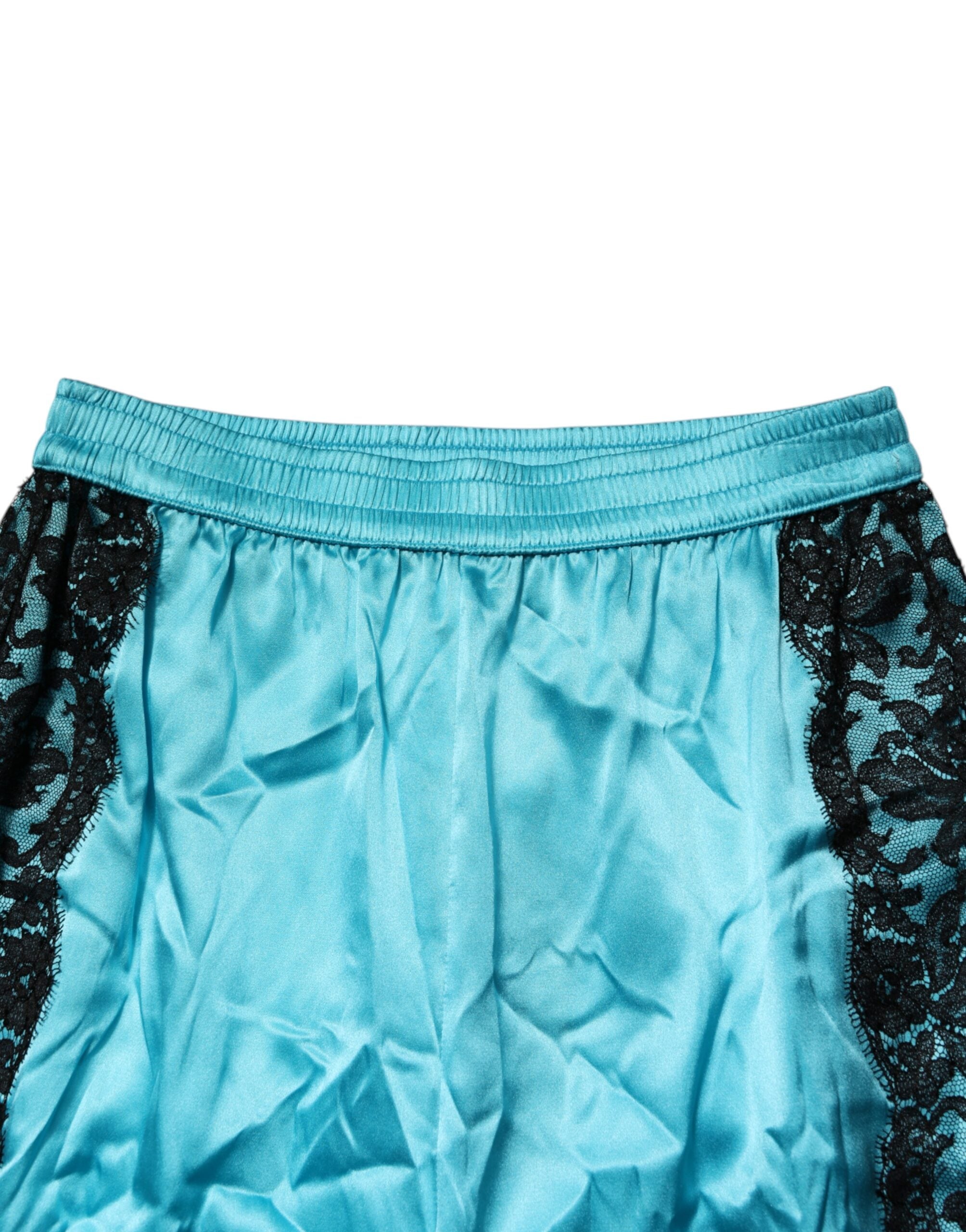 Dolce & Gabbana Blue Silk Garterized Straight Women Pajama Women's Pants (Pre-Owned)