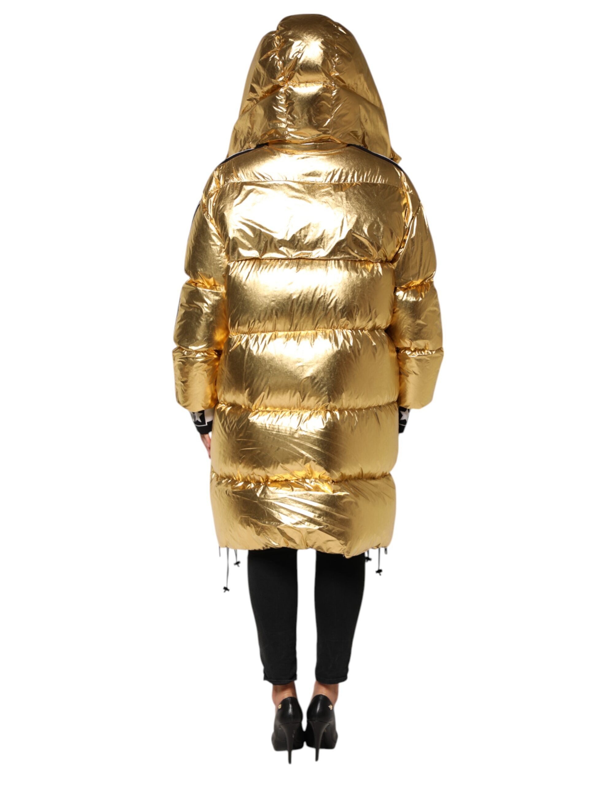 Dolce & Gabbana Gold Hooded Puffer Quilted Full Zip Women's Jacket