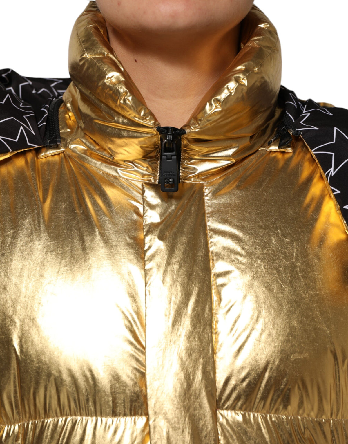 Dolce & Gabbana Gold Hooded Puffer Quilted Full Zip Women's Jacket