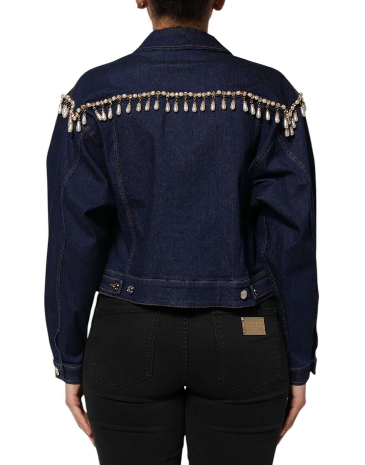 Dolce & Gabbana Blue Cotton Denim Crystal Embellished Women's Jacket