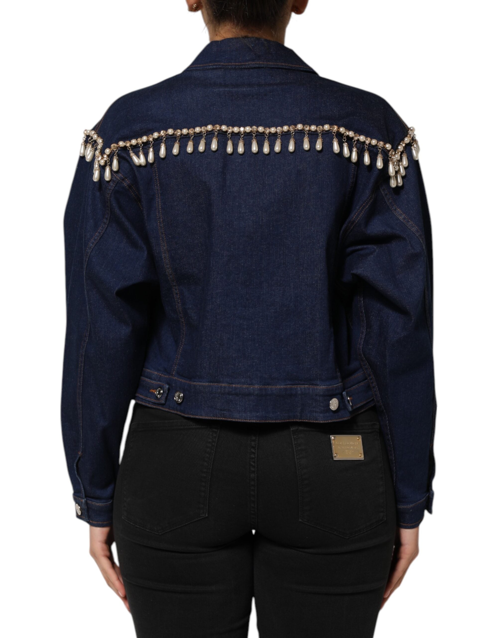 Dolce & Gabbana Blue Cotton Denim Crystal Embellished Women's Jacket