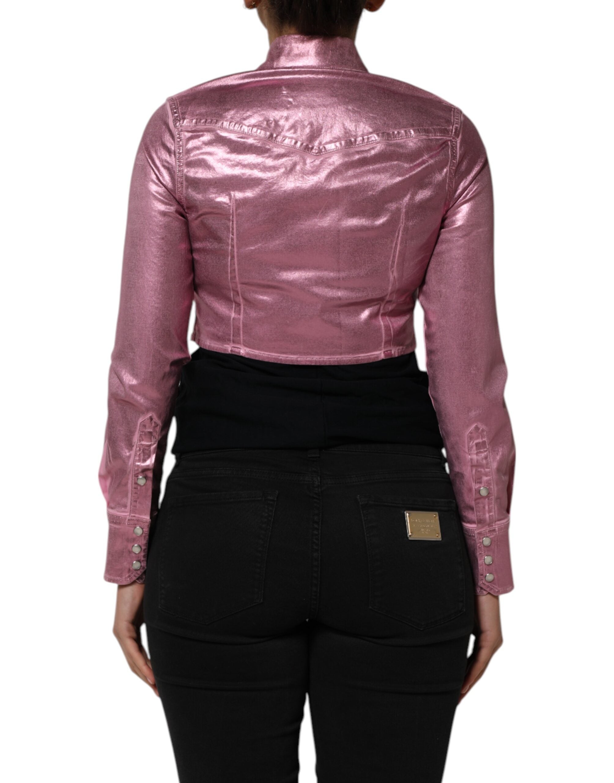 Dolce & Gabbana Pink Cotton Stretch Collared Cropped Women's Jacket (Pre-Owned)