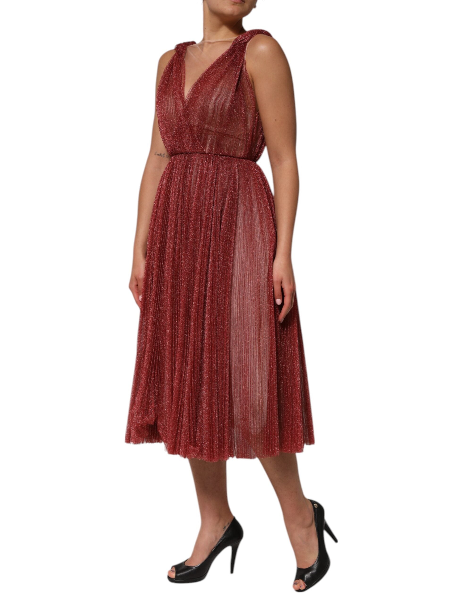 Dolce & Gabbana Burgundy Mesh Sleeveless Midi A-line Women's Dress (Pre-Owned)