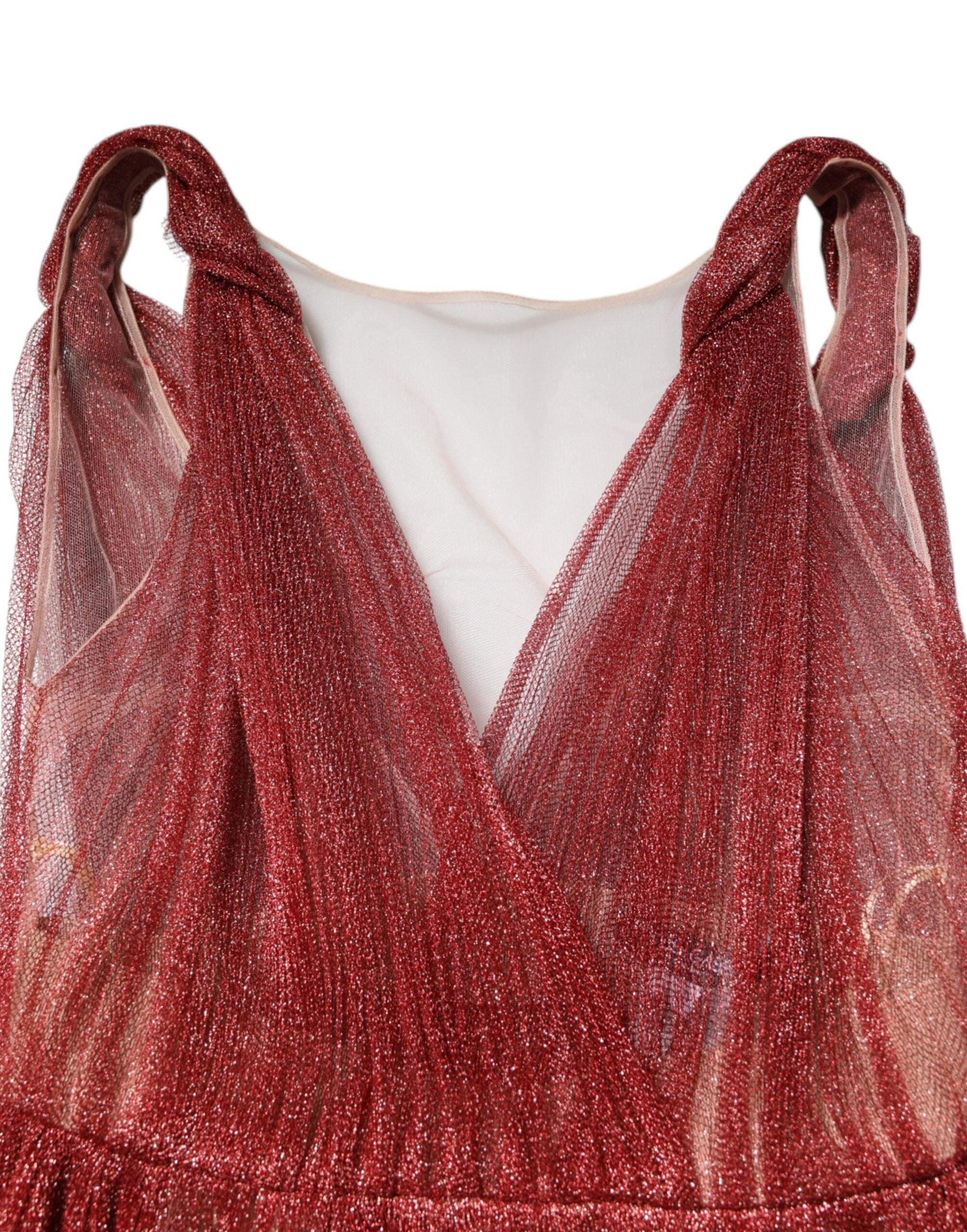 Dolce & Gabbana Burgundy Mesh Sleeveless Midi A-line Women's Dress (Pre-Owned)