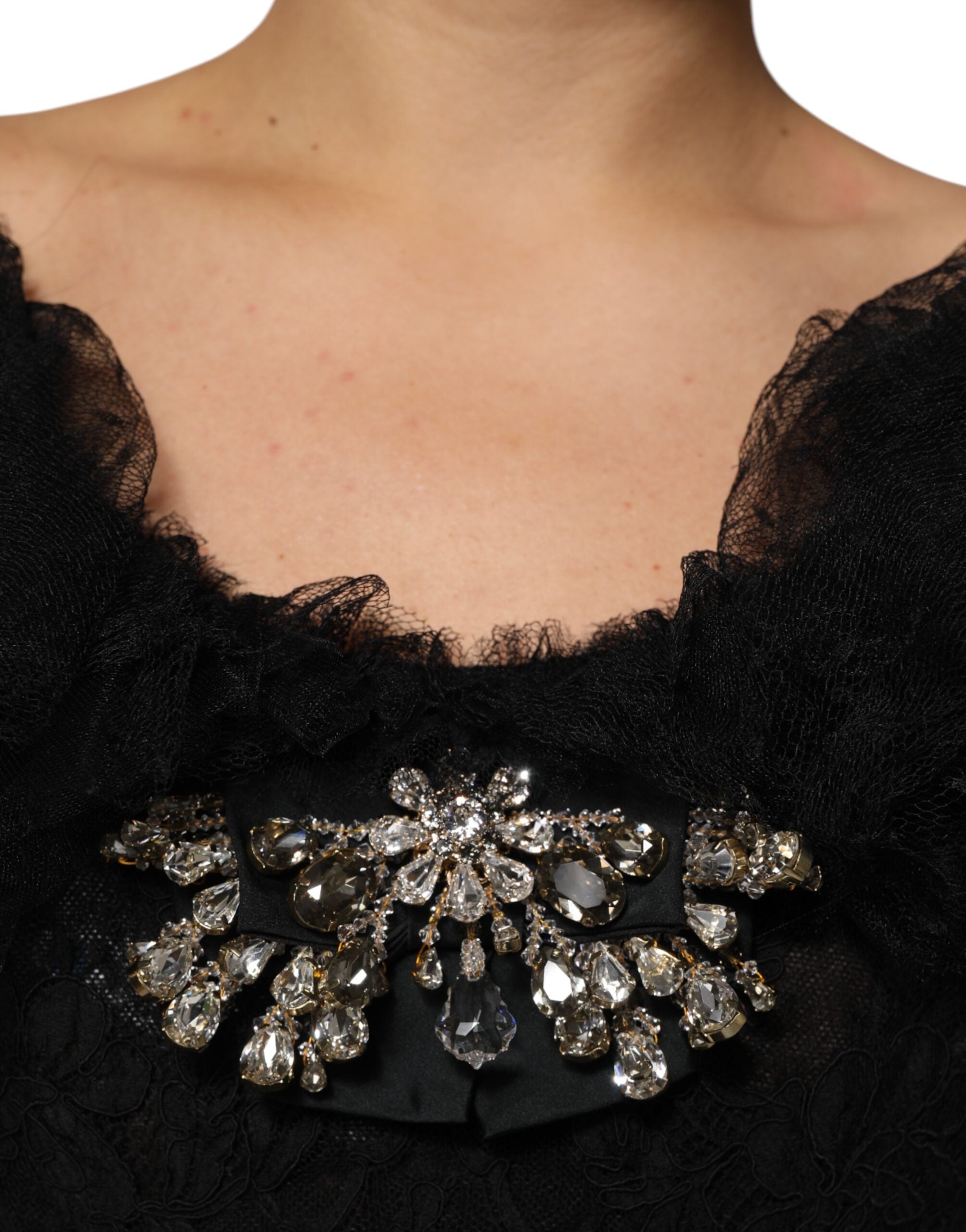 Dolce & Gabbana Black Crystal Embellished Midi A-line Women's Dress