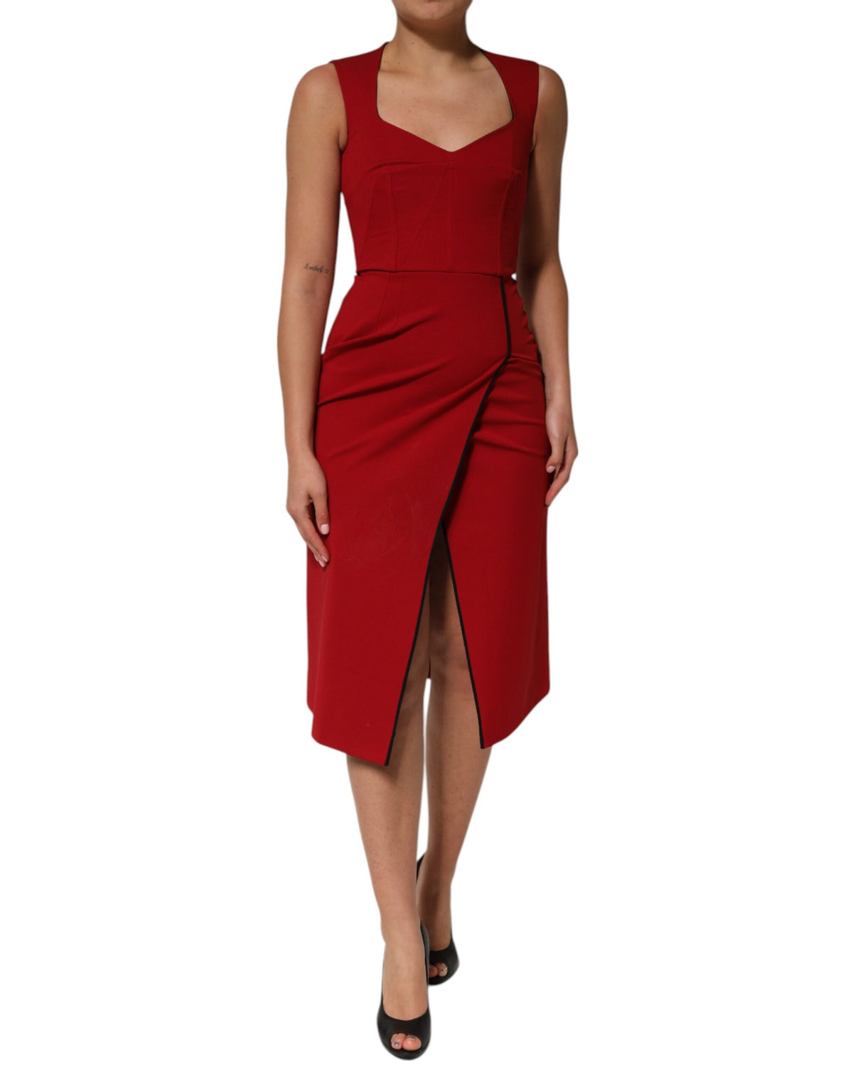 Dolce & Gabbana Red Viscose Stretch Slit Sheath Midi Women's Dress (Pre-Owned)