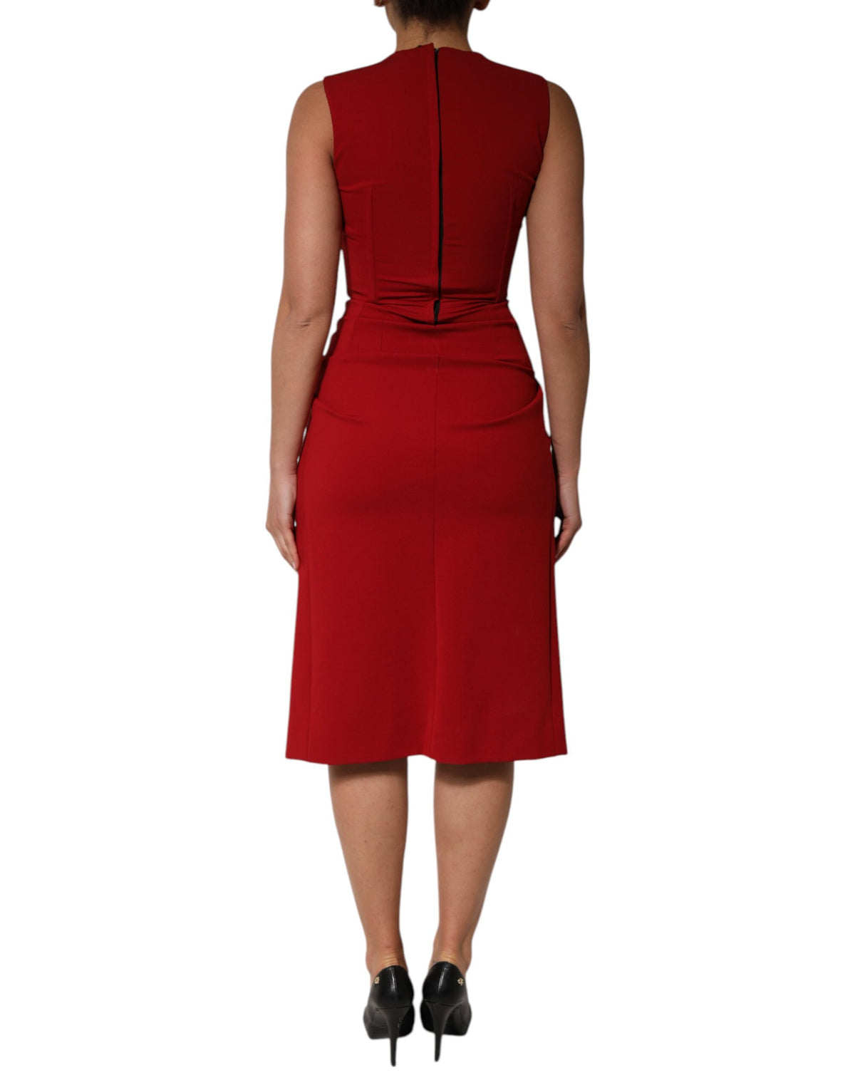 Dolce & Gabbana Red Viscose Stretch Slit Sheath Midi Women's Dress (Pre-Owned)