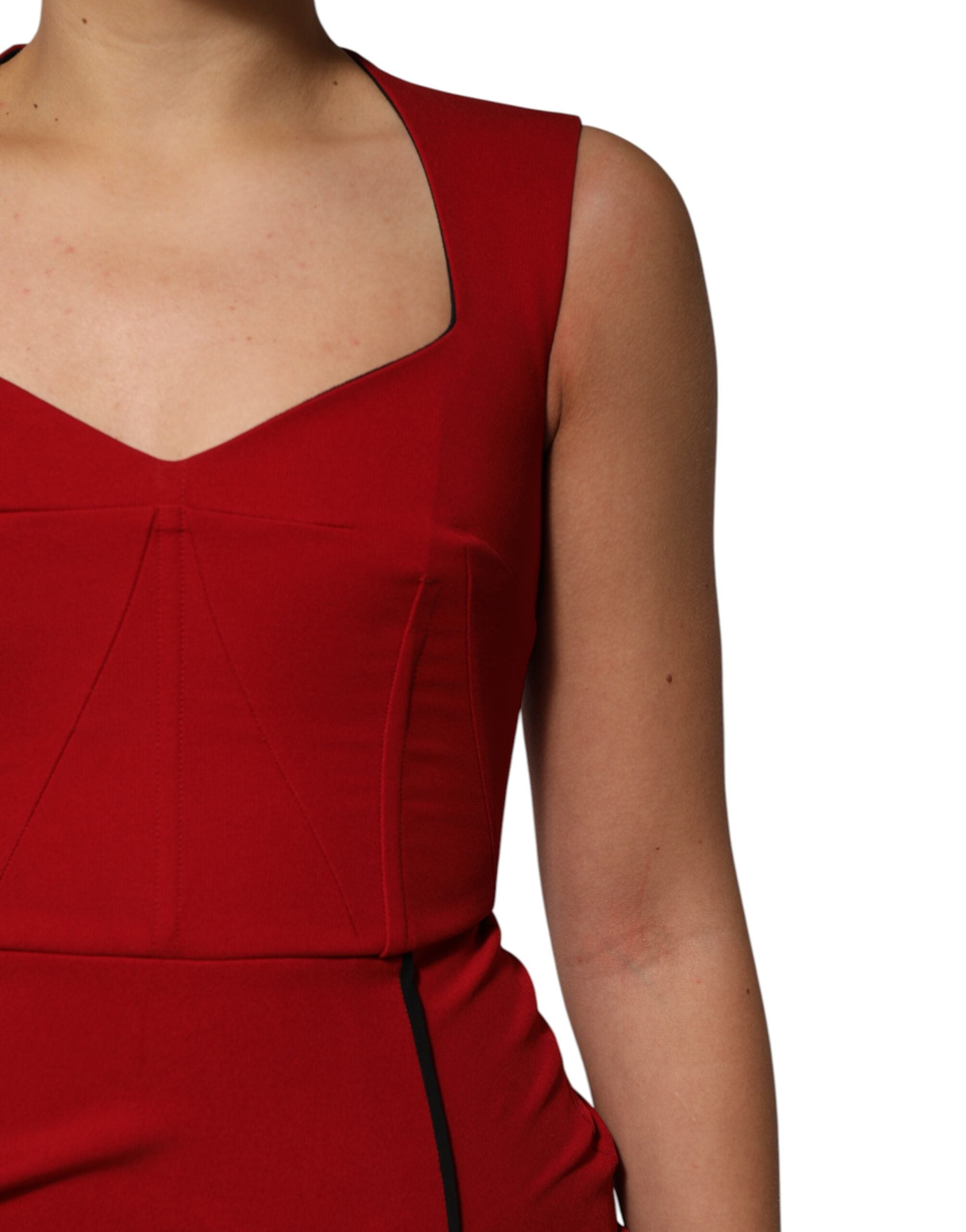 Dolce & Gabbana Red Viscose Stretch Slit Sheath Midi Women's Dress (Pre-Owned)